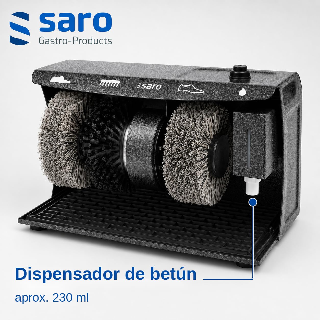 SARO ESP 006 Limpiabotas, 2 cepillos para pulir y cepillo para limpiar, interruptor de pedal, dispensador de crema para zapatos, color antracita