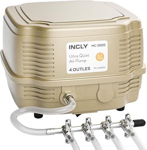 INCLY 7W Ultra Silent Aquarium Air Pump - 245 Gallon/Hr,