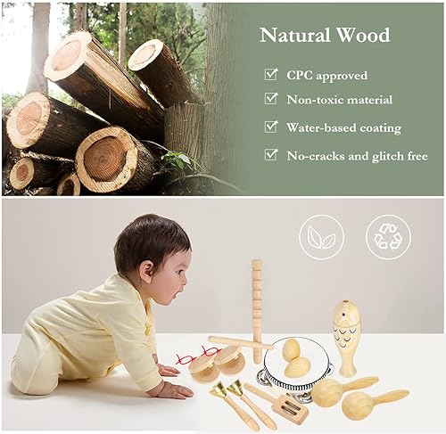 Miniatura 3 de Ehome Instrumentos musicales para niños pequeños de 1 a 3 años, instrumentos de percusión de madera, juguetes musicales para niños, instrumentos