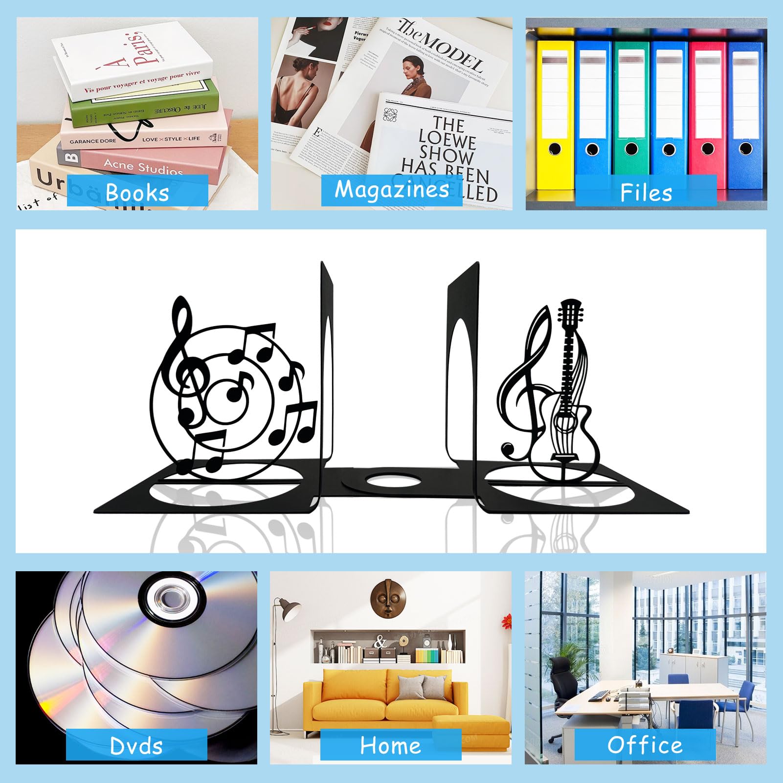 Musiknoten-Metall-Buchstütze, Musik-Buchstützen, Metall-Buchstützen, Gitarren-Buchstützen, Buchhalter für Regale, Schreibtisch-Organizer, Musik-Bücherregal, Heimdekoration
