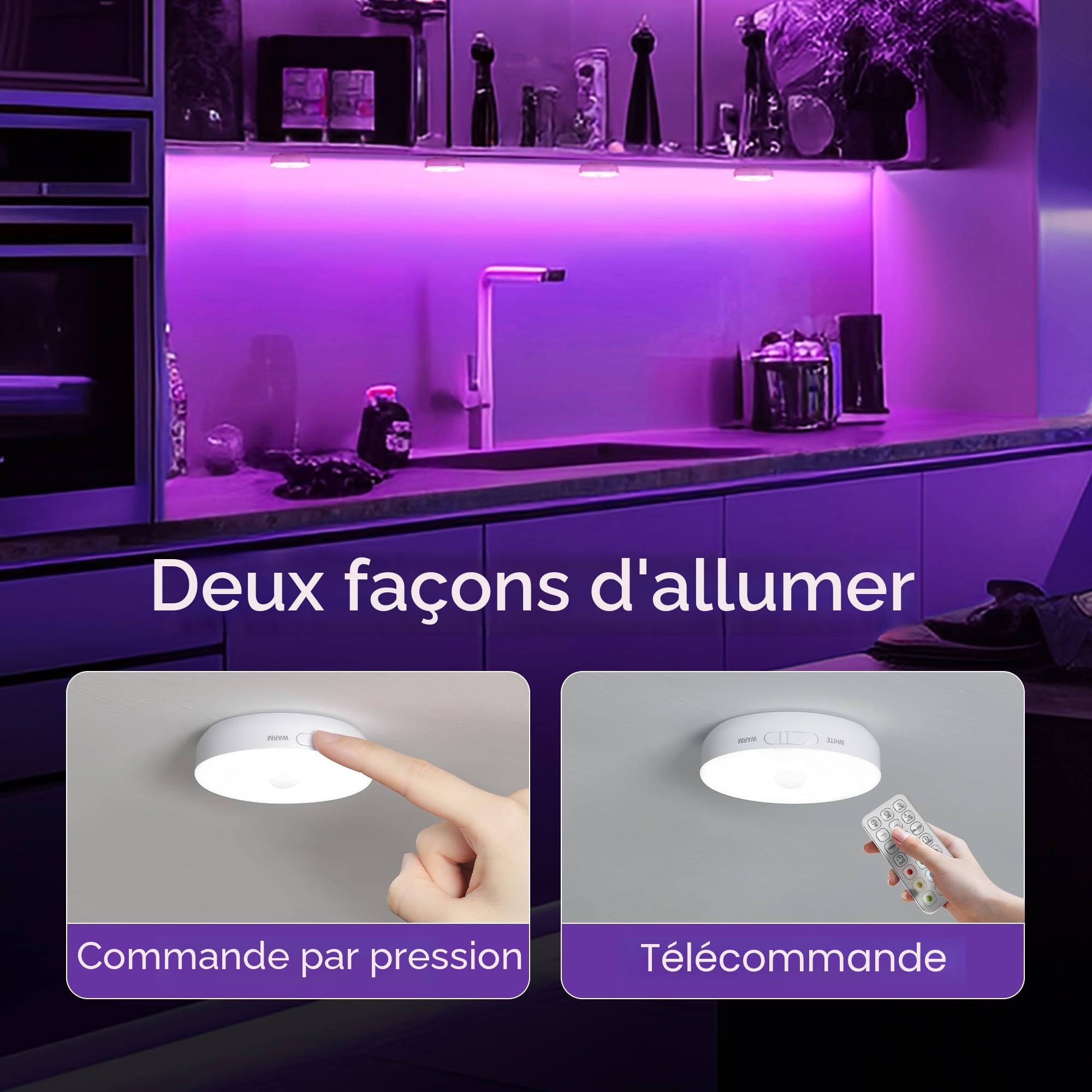 Homelist NL4 Lot de 6 Éclairages de Vitrine LED avec Télécommande, Rechargeable RGB Détecteur de Mouvement