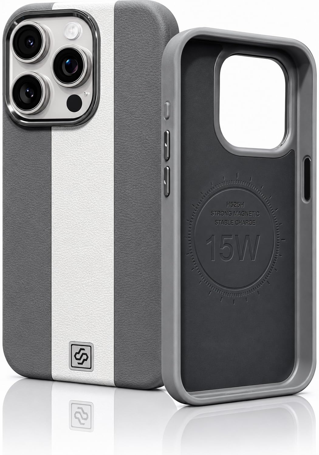 DIZORO Leather Case for iPhone 15 Pro, Men Women Luxury Elegant Slim Business PU Cover Soft Non-Slip Grip Shockproof Anti-Scratch Protective Back Cover Titanium White-image-28