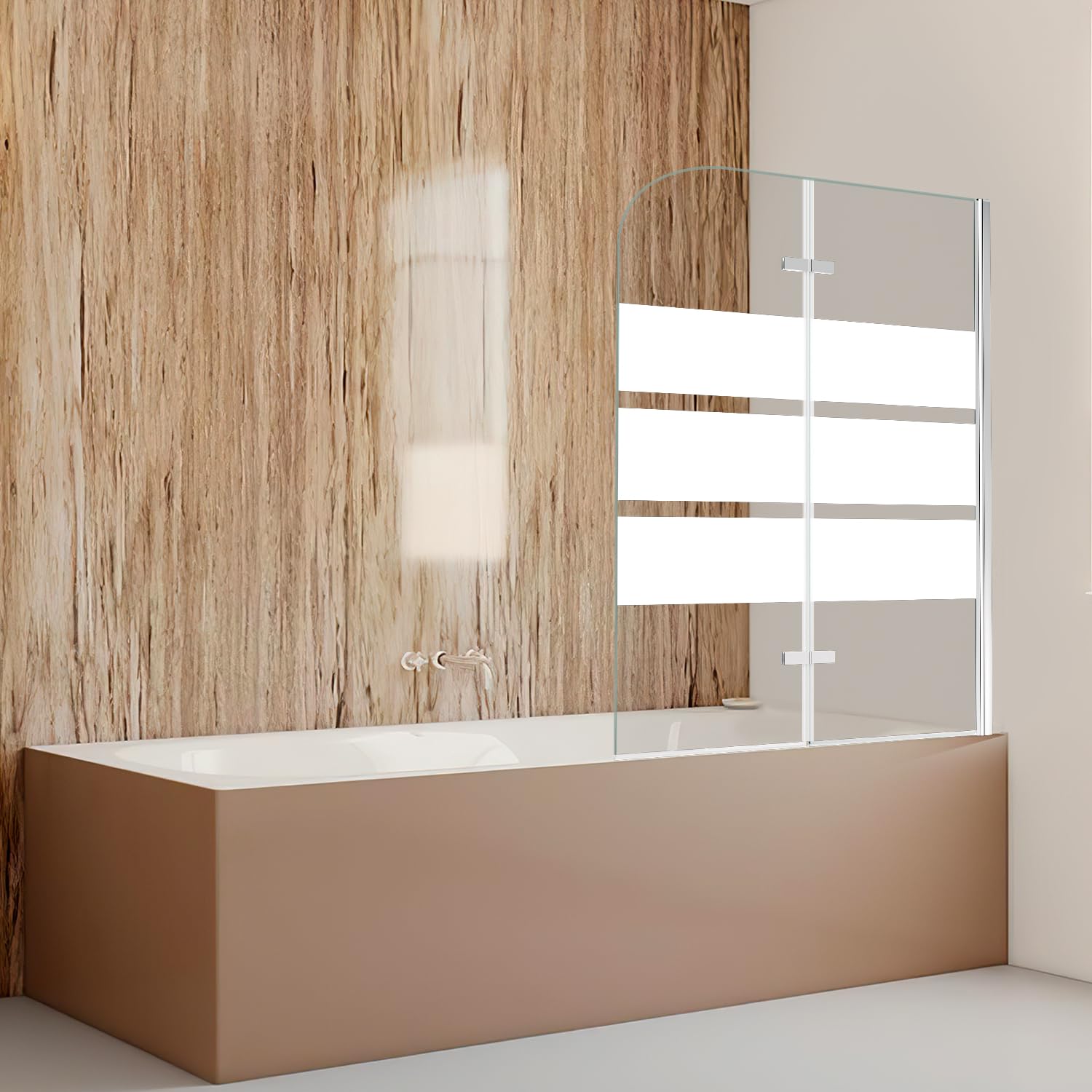 Daromigo - Pannello doccia per vasca da bagno, 100 x 140 cm, 2 pezzi, pieghevole, con vetro di sicurezza ESG da 6 mm, a strisce bianche, parete in vetro per vasca da bagno con supporto
