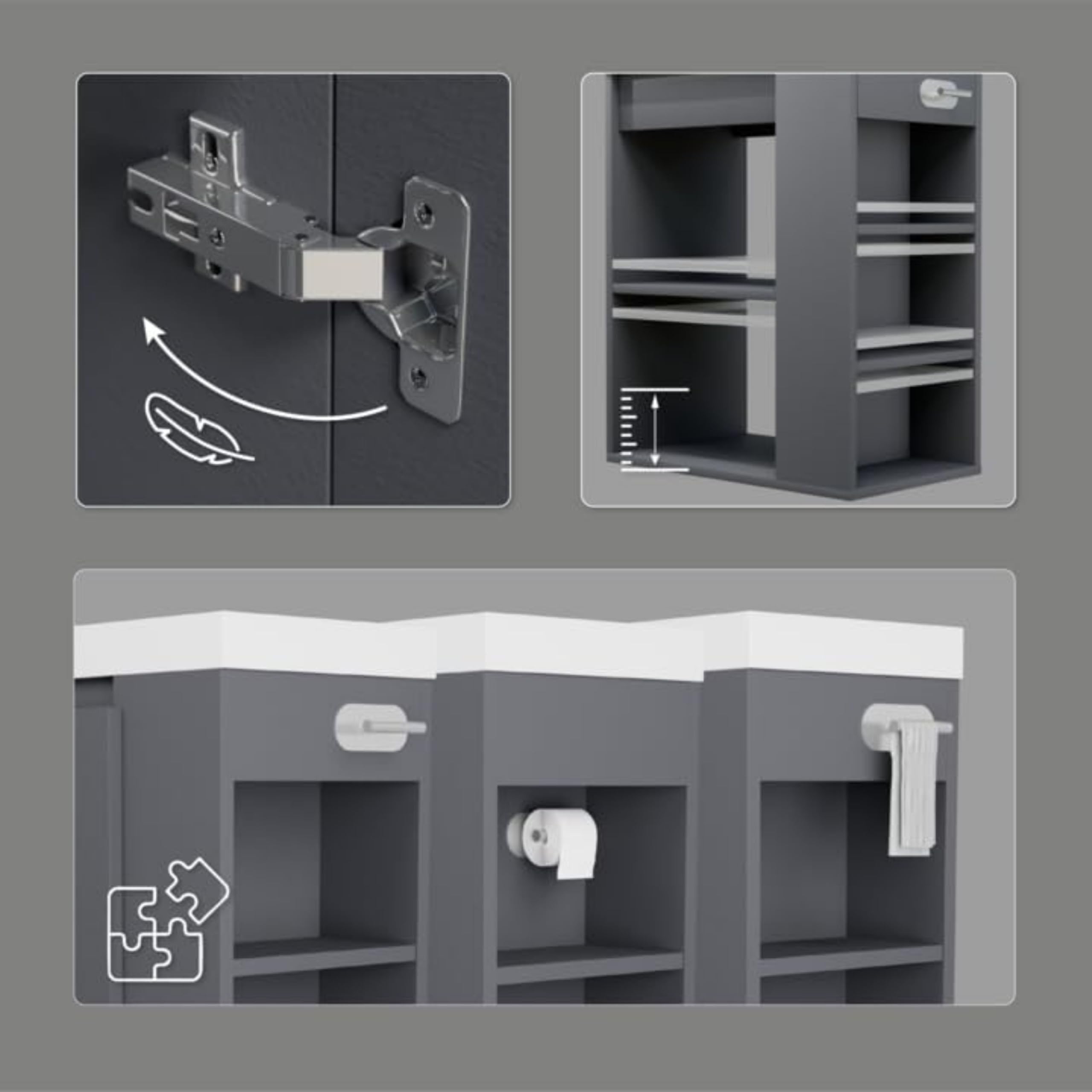 Vasque avec Meuble sous Lavabo SEVA, 46 cm de Largeur, Meuble Lavabo sur Pied ou Suspendu, Ensemble de Meubles de Salle de Bain, avec Porte-Papier Toilette - Anthracite