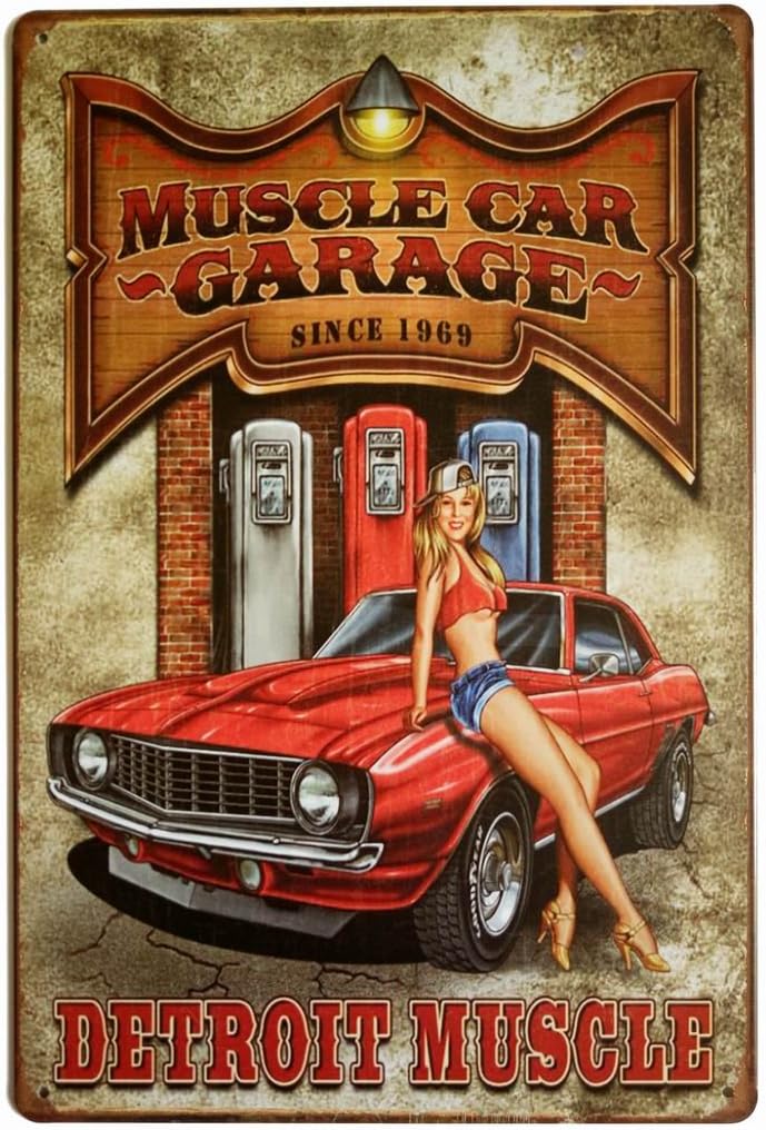 Saraheve Muscle Car Garage Since 1969 Detroit Muscle Retro Vintage Decor Metal Tin Sign 12 X 8 Inches