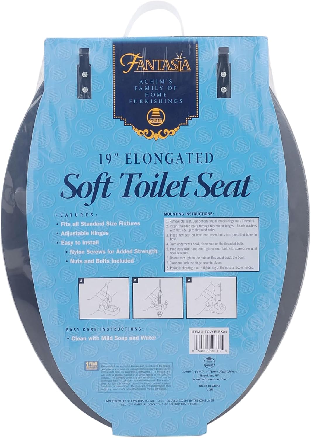 PowerSellerUSA Adjustable Hinges Soft Elongated Toilet Seat, Vinyl Toilet Seats with Non Slip Grip Tight Bumpers, Oval Shape Heavy Duty Plastic Bathroom Toilet Seat Close Lid Set, Black