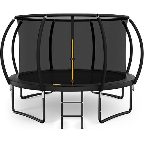 10FT 12FT 14FT 15FT 16FT Outdoor Trampoline with Enclosure Net, Heavy Duty Yard Trampolines, ASTM Approval Recreational Trampolines for Kids and Adults