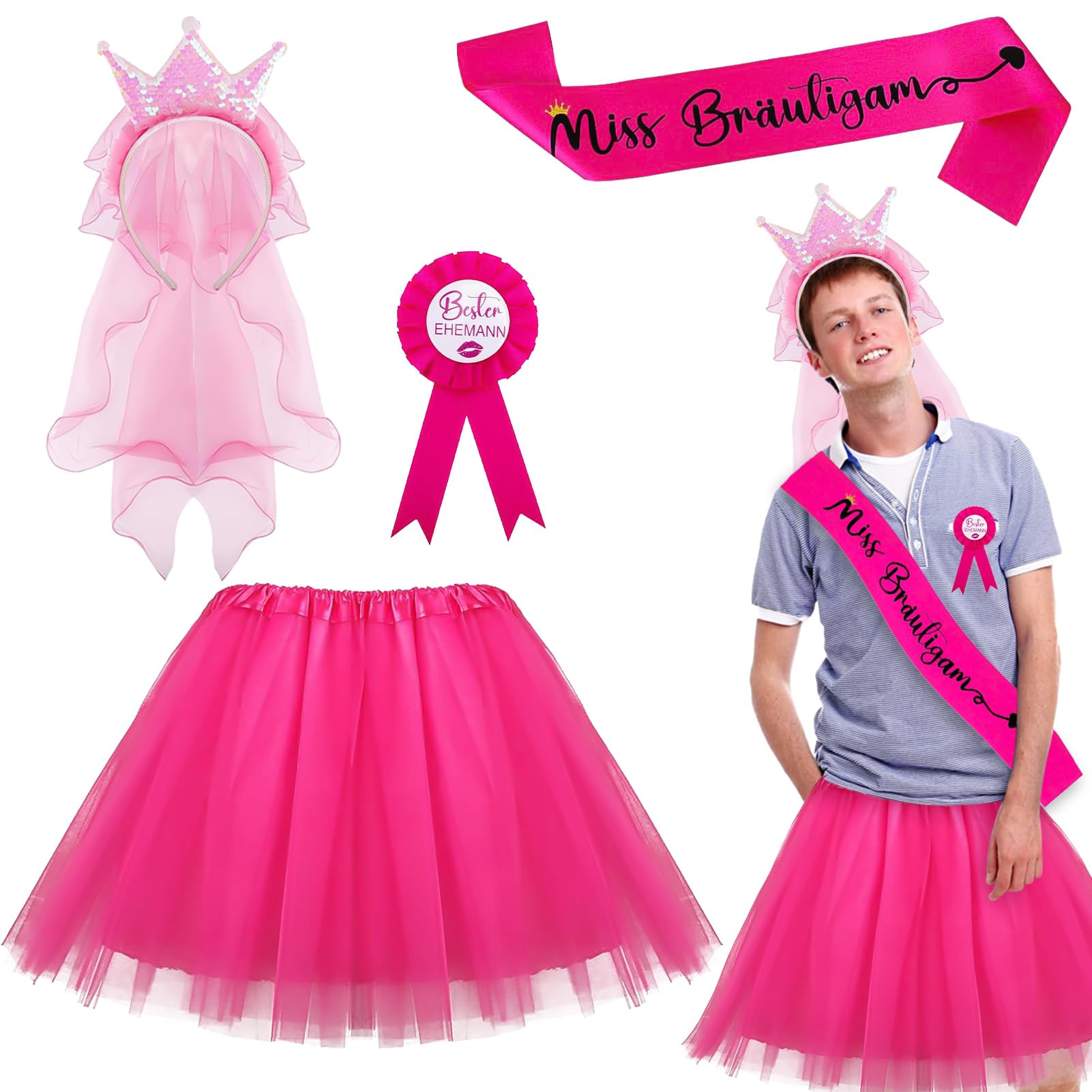 Taufe Disfraces de hombre para despedidas de soltero,Hombres JGA Disfraz,Conjunto JGA para hombre,con insignia,tutú para hombre,velo JGA para hombre,Adecuado para despedida de soltero jga