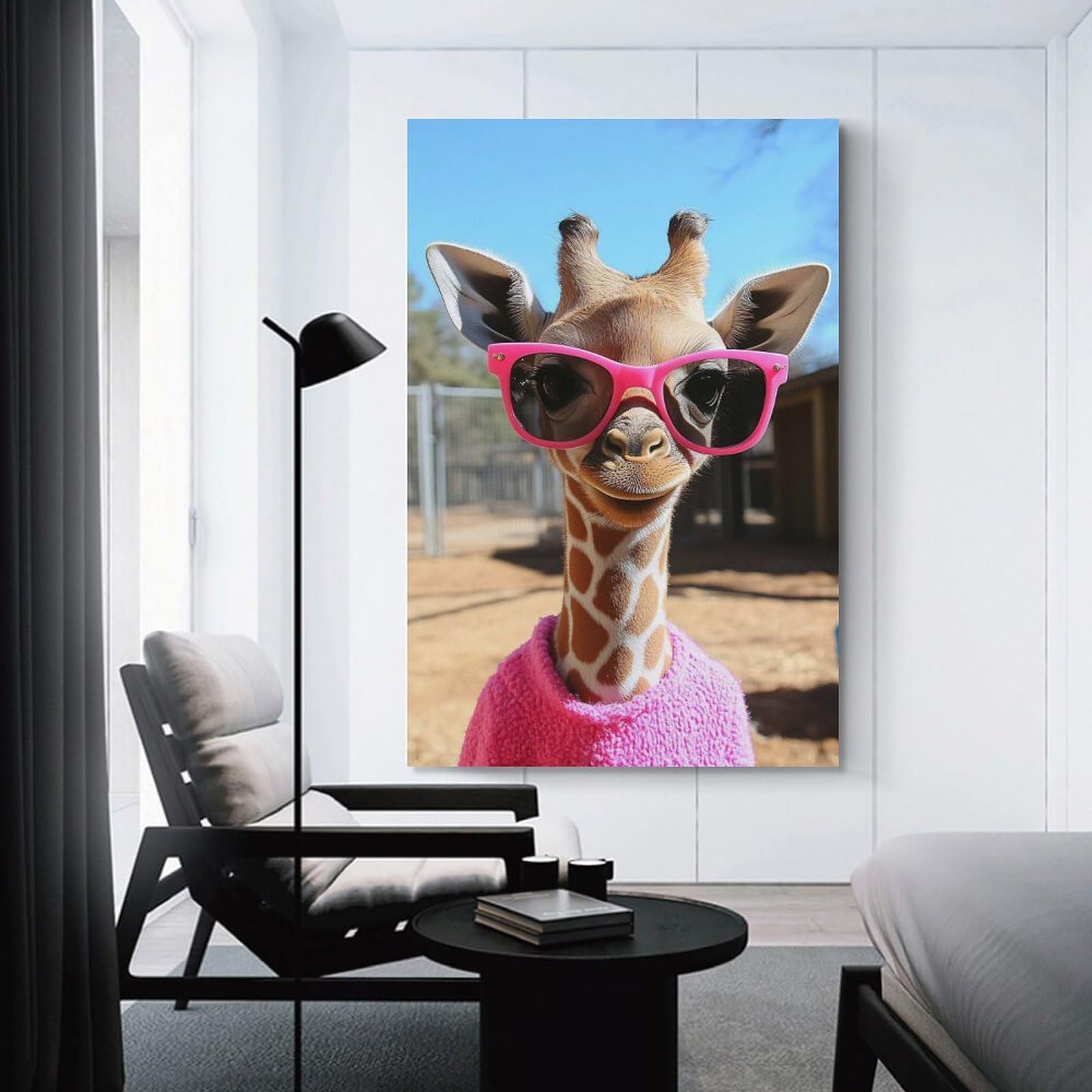 Junmoney Wall Art Print Giraffe with Sunglasses And Sweater, 20x30inch(50x75cm), for Bedrooms, Workspaces And Everyday Interiors, Stylish Home Artwork for Focal Walls
