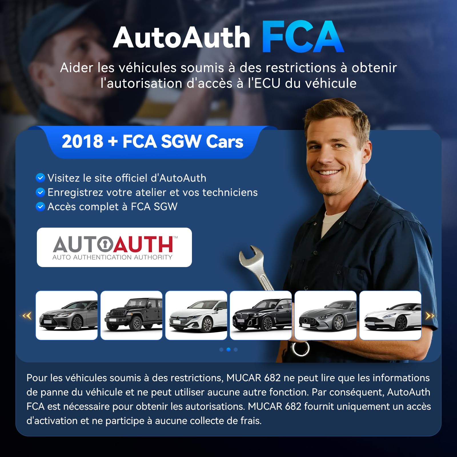 MUCAR 682 Diagnostic Intelligent par IA Valise Diagnostic Auto, Diagnostic Complet du Système, Tests Actifs Bidirectionnels, 20 Réinitialisations, Guide V.A.G, FCA AutoAuth, CANFD (MUCAR 682-FR)