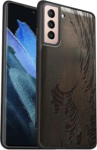 Miniatura 8 de Carveit Funda de madera para Galaxy S21 Ultra madera real dura y TPU suave a prueba de golpes, funda protectora de madera única híbrida compatible