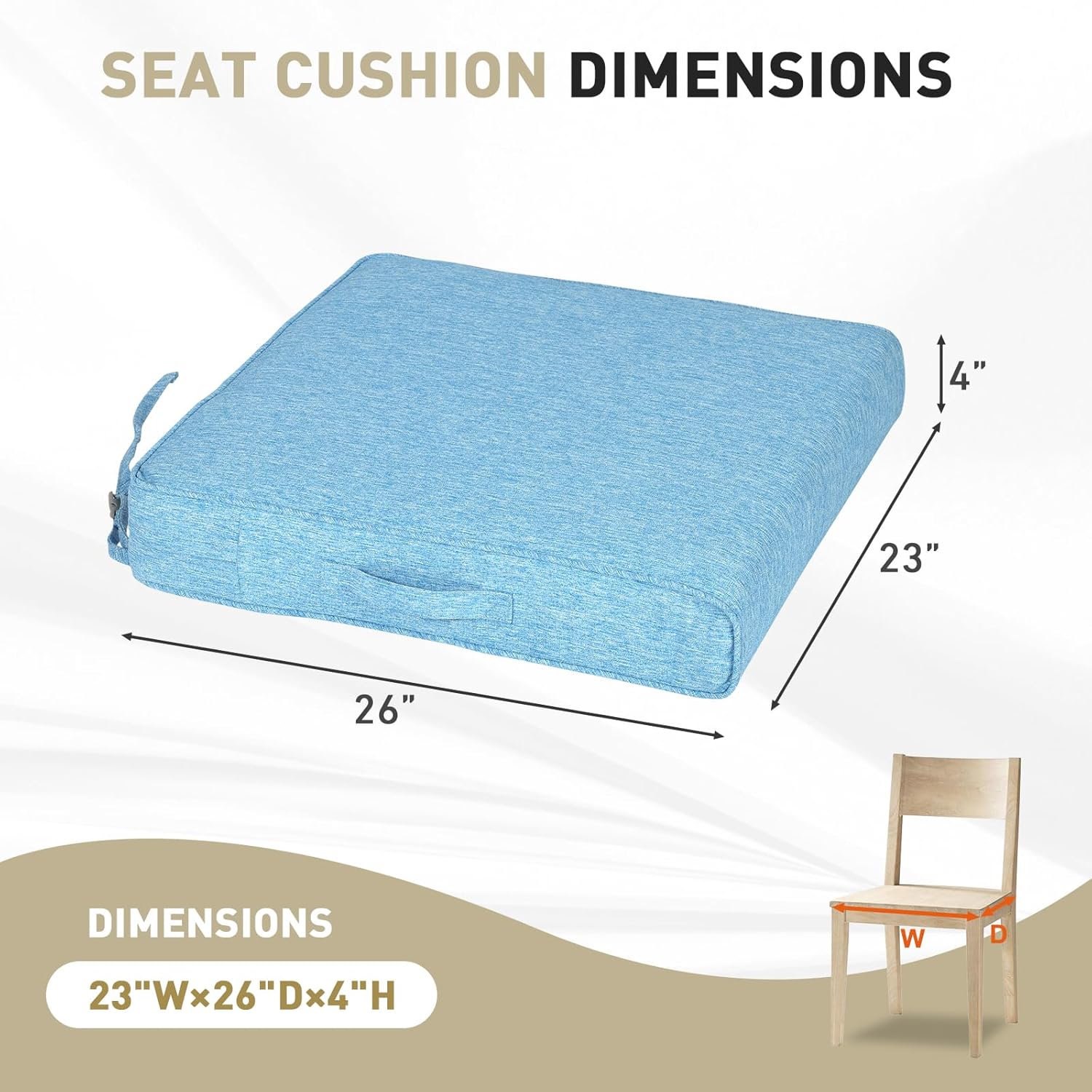 BPS 23 x 26 Inch Outdoor Chair Cushion Set of 2, Fade-Resistant and Water-Resistant Solution-Dyed Polyester Fabric Patio Seat Cushion with Removable Cover and Straps for Outdoor/Indoor Use