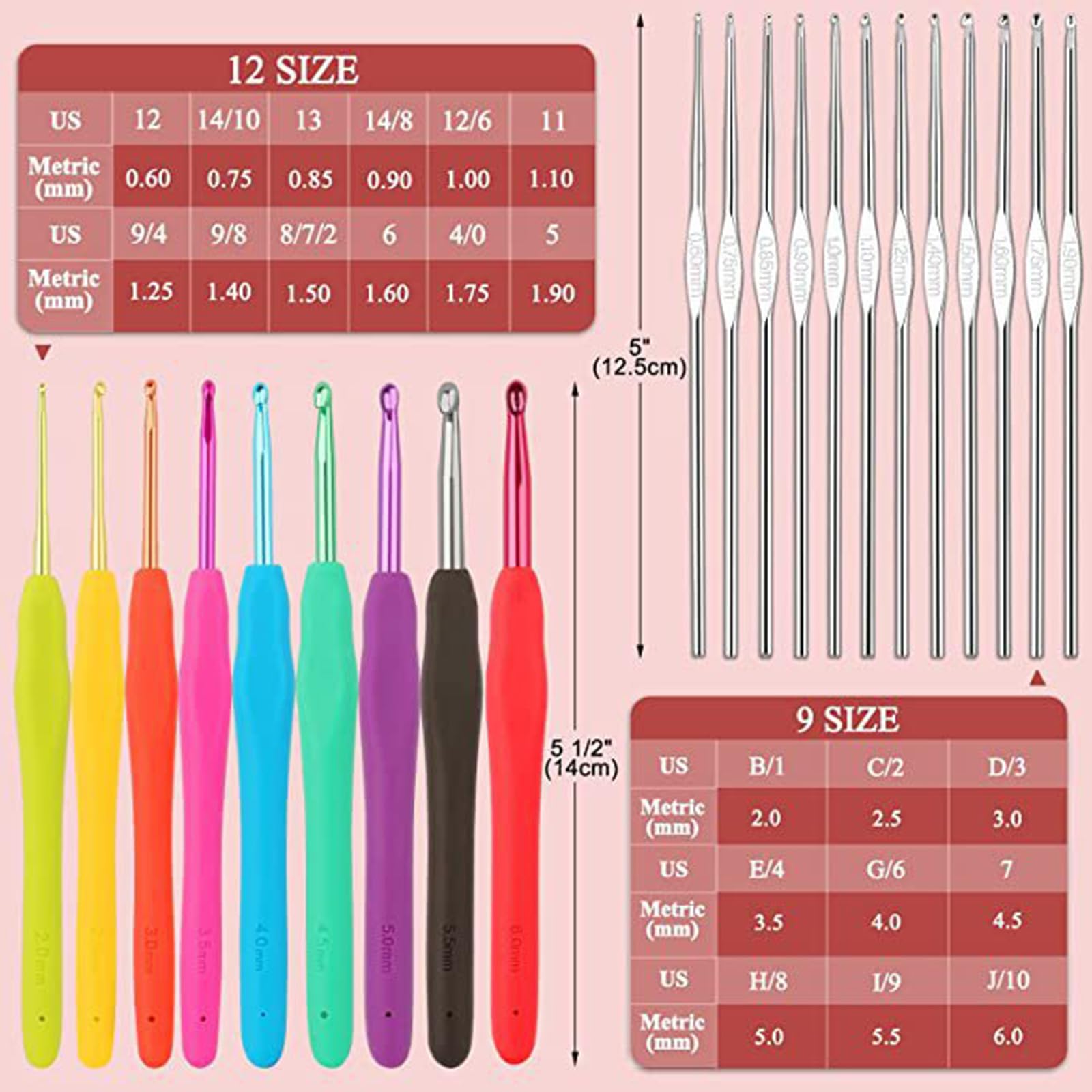 Juego de ganchos de ganchillo para adultos, kit de herramientas de ganchillo para niños, kit de herramientas de tejer para principiantes, niños y adultos, juego de herramientas ergonómicas