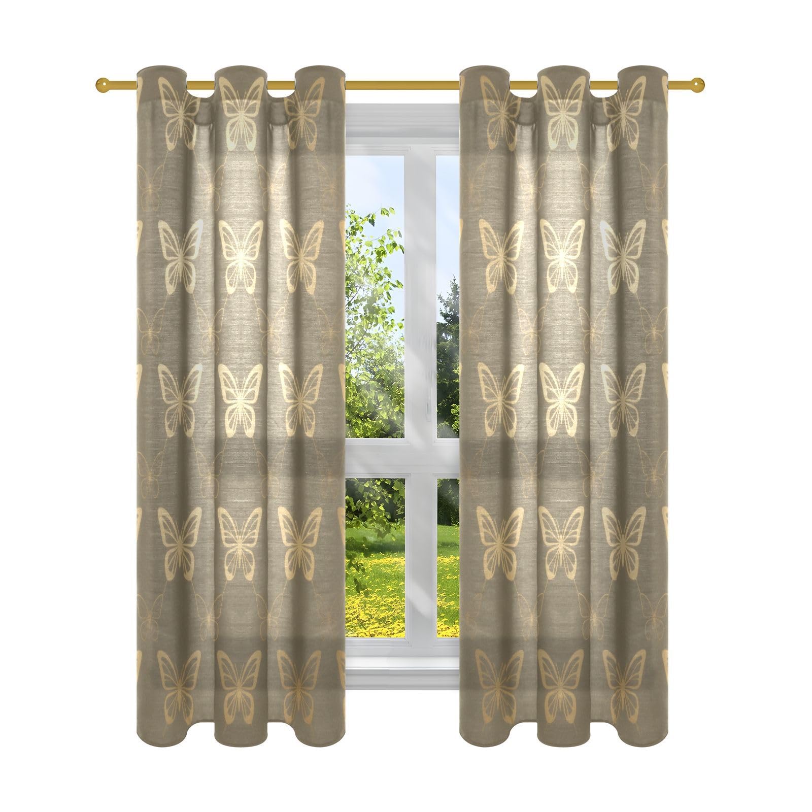 Rideaux occultants élégants à texture papillon dorée pour séjour raffiné