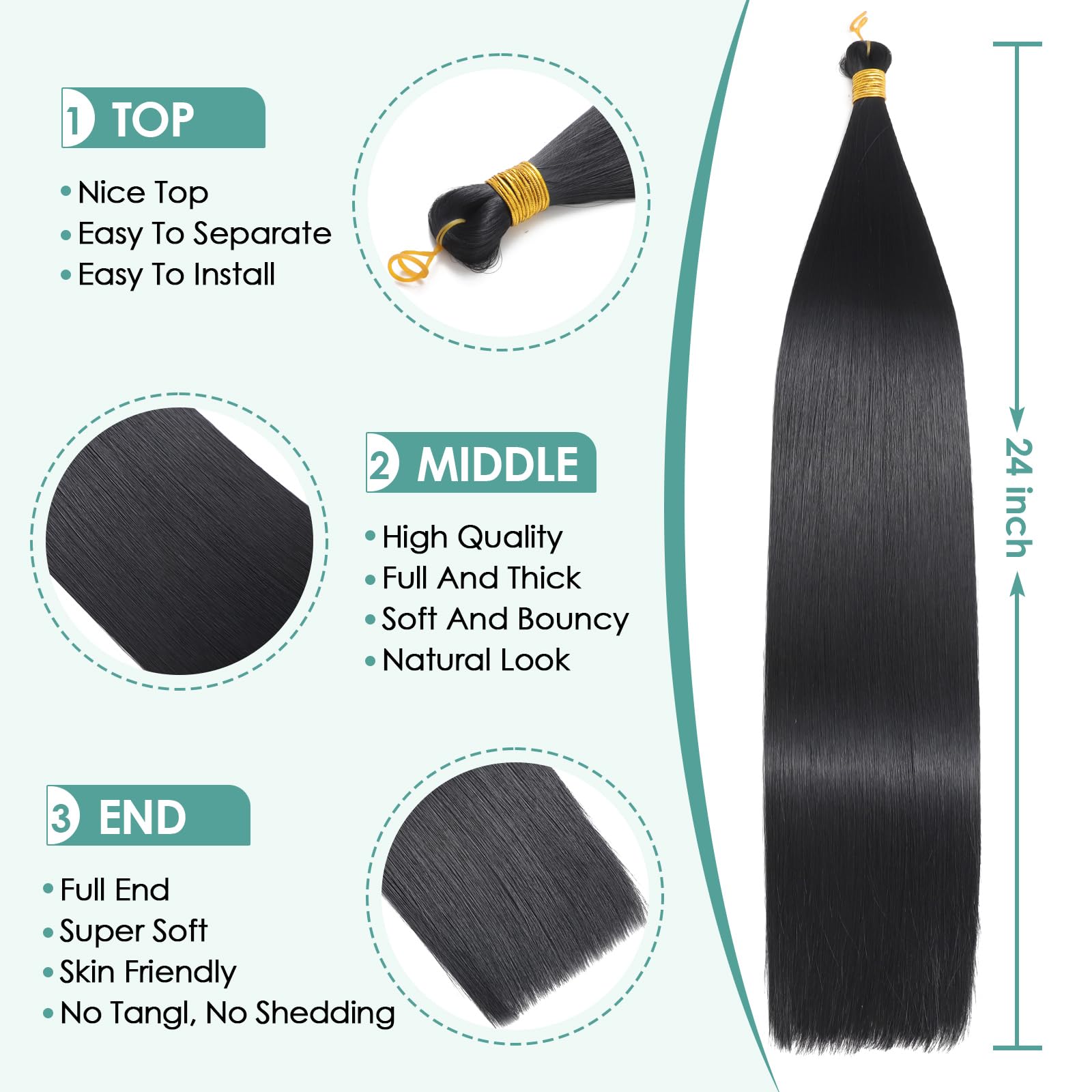 Locescsoc 24 Inch Bone Straight Braiding Hair 150g 3 Packs Straight Hair Extensions, Ariel Straight Hair Bundles - Image 3