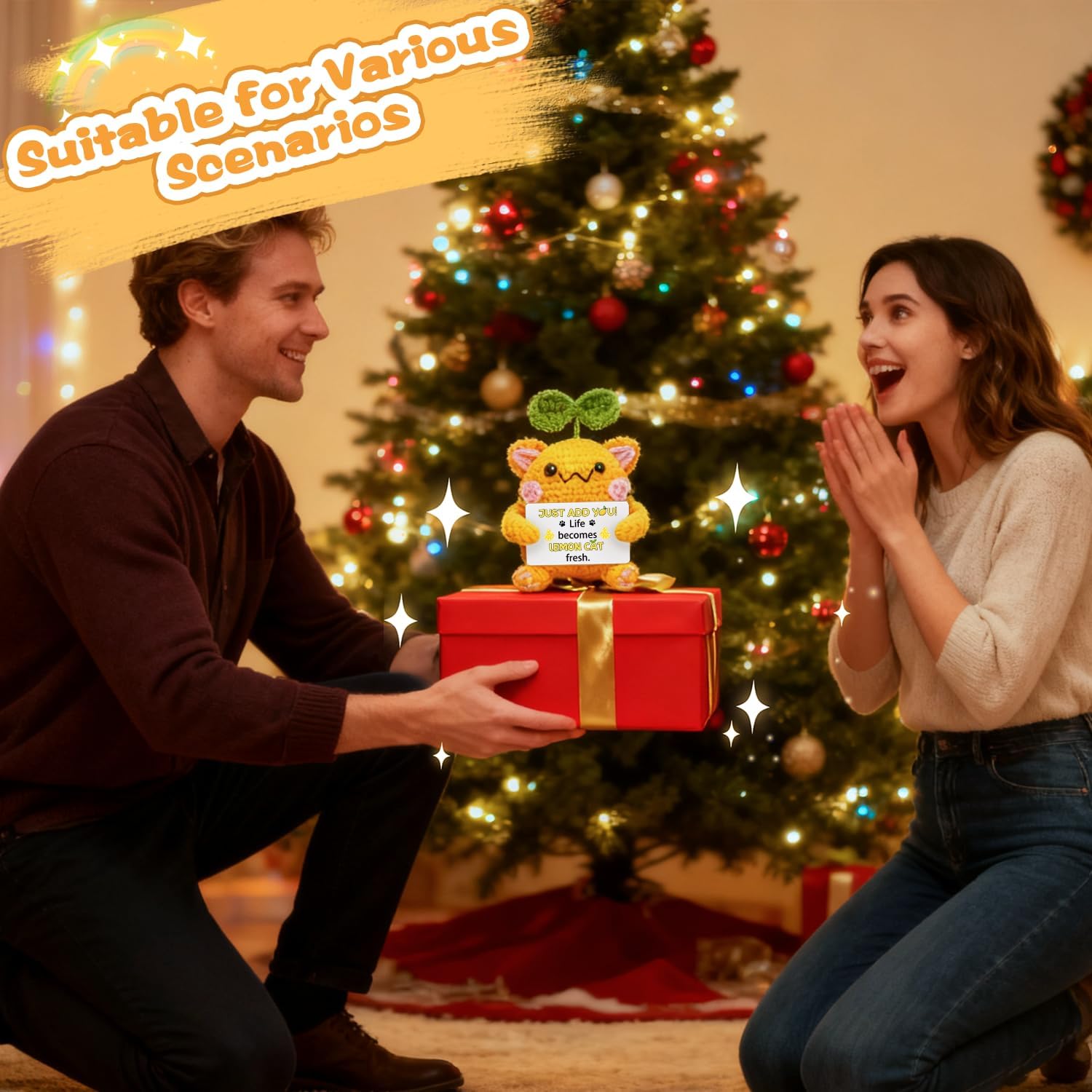 Valentines Day Girlfriend Birthday Gifts for Women Cute Lemon Cat Positive Crochet Animals Gift for Women Cute Desk Accessories Gift for Her Mens Birthday - Image 5