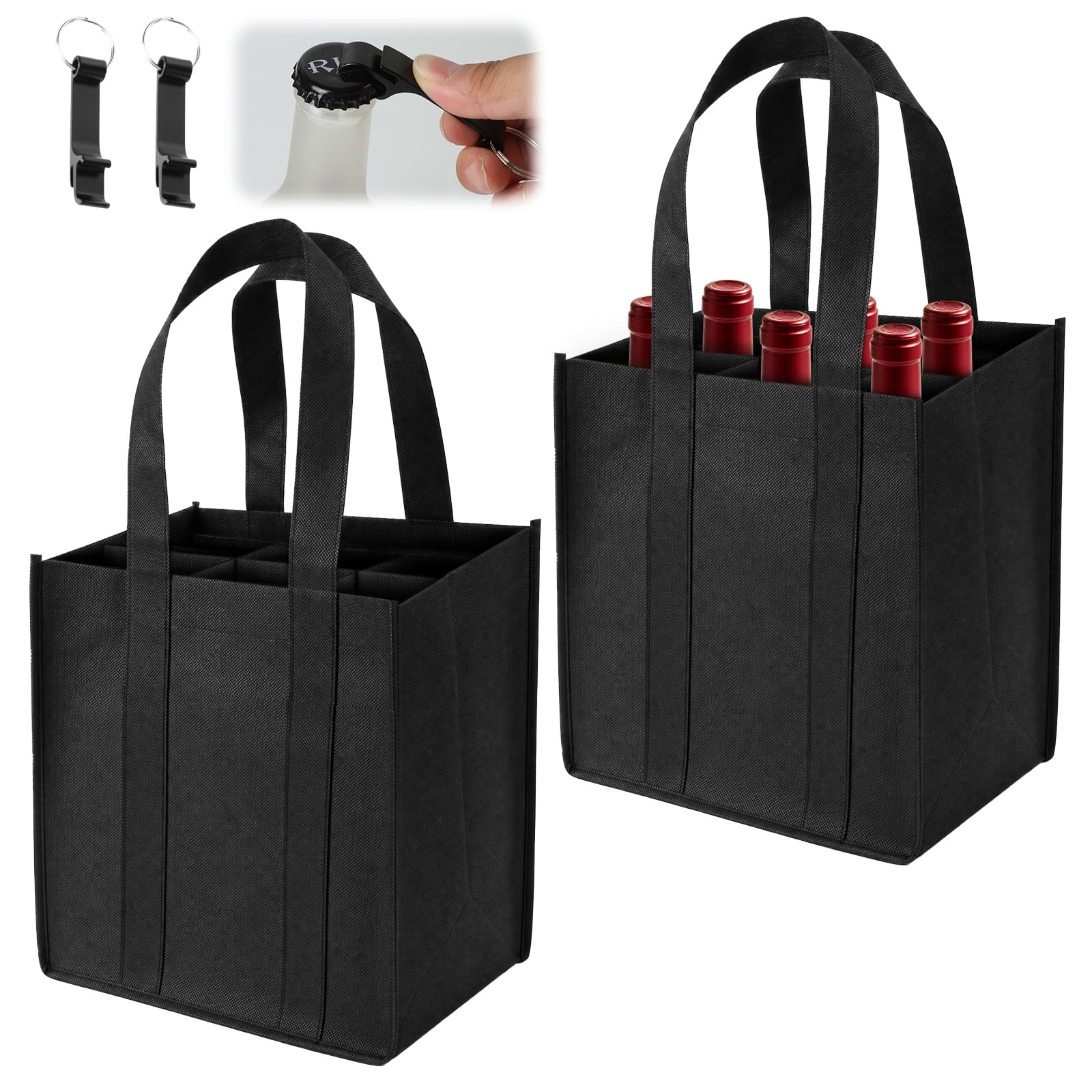 Bottle Carrier 2 Pcs, with 2 Bottle-Opener, 31x25x18 cm, with 6 Compartment