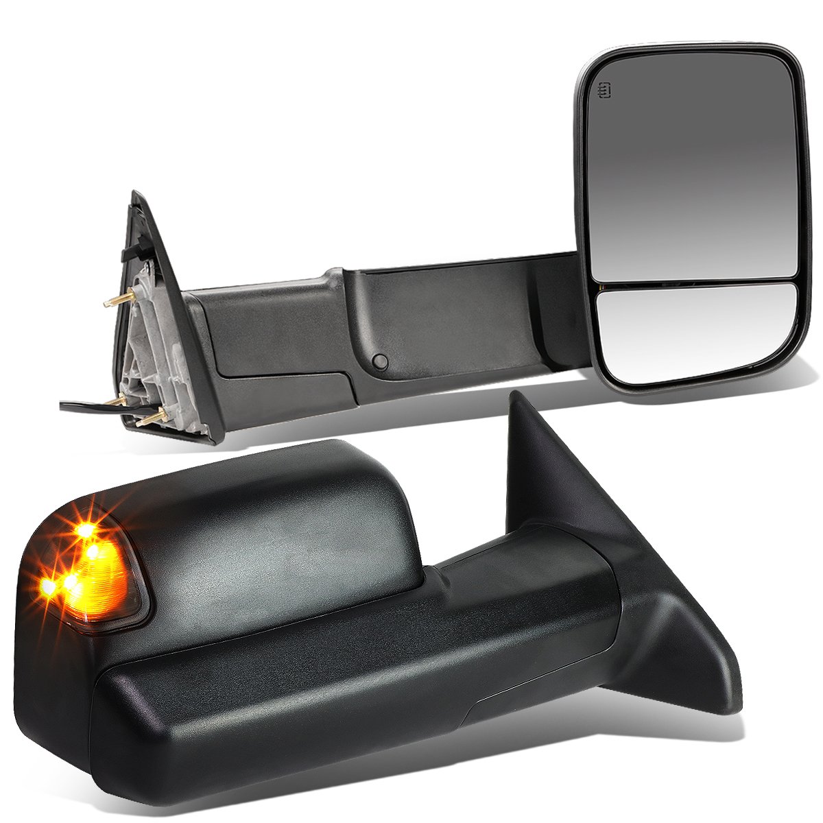 Auto Dynasty Pair of Rear View Side Towing Mirrors - Heated Glass | Power Adjust | Smoked LED Turn Signal | Puddle Light - Compatible with Dodge Ram 1500-5500 2009-2016, Driver and Passenger Side
