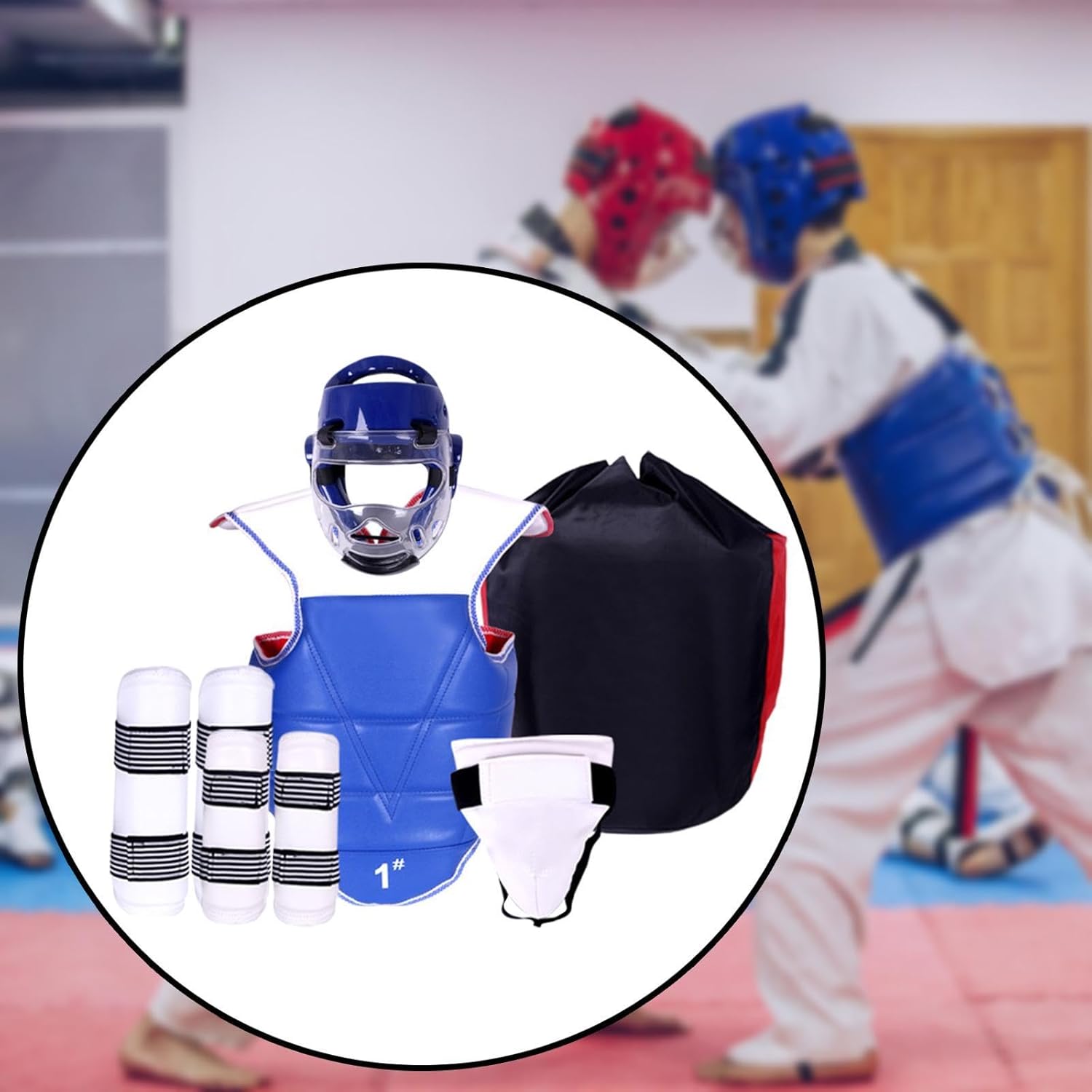 6Pcs Karate Sparring Gear Taekwondo Gear Arm Leg Guards Groin Protector Padded Boxing Equipment Full Protection, M