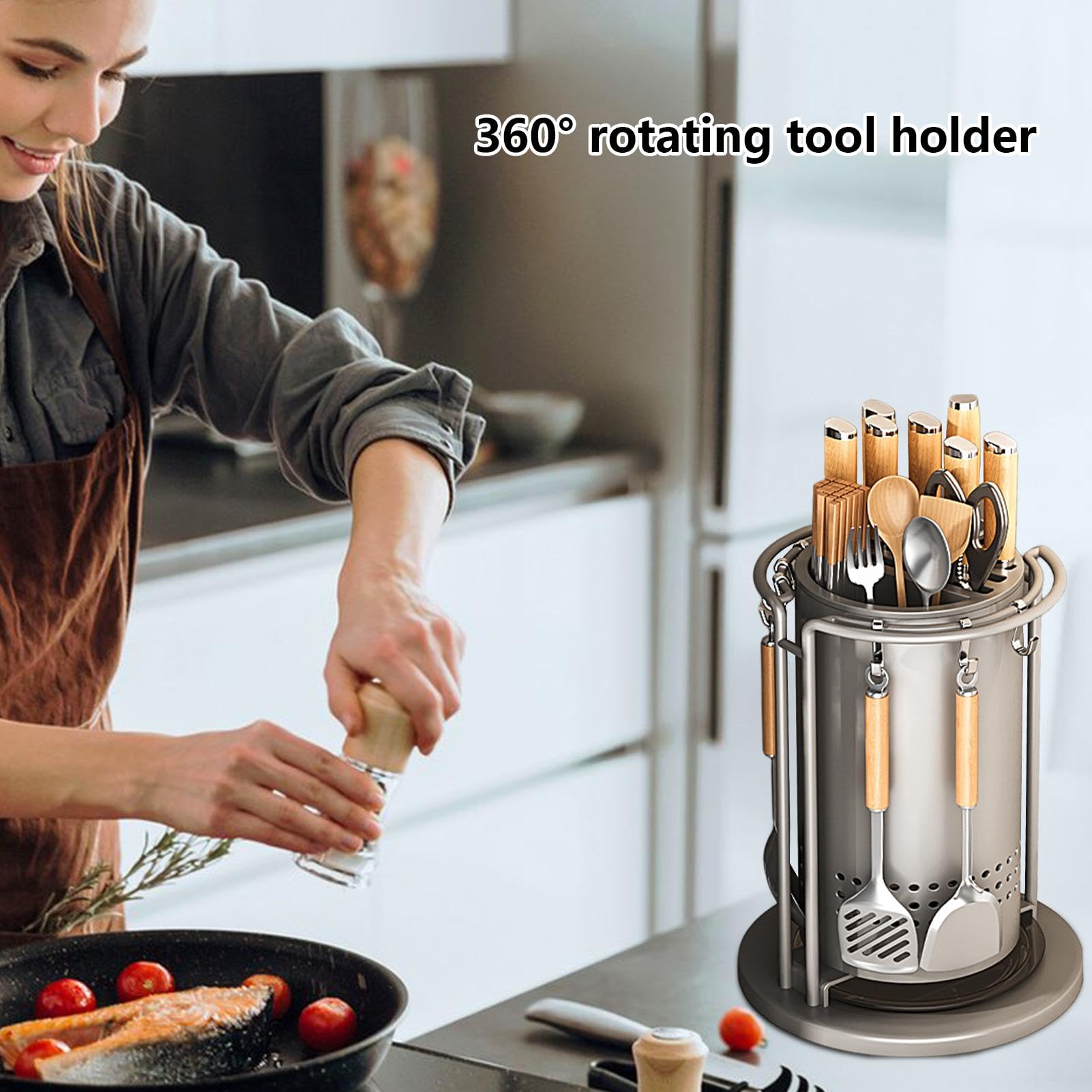 Support rotatif pour coupe-cuisine | Support de rangement rotatif pour argenterie | Organisateur d'ustensiles de cuisine | Support de rangement pour spatule rotatif, support pour coupe-cuisine avec cr | argenterie | Organisateur d'ustensiles de cuisine |