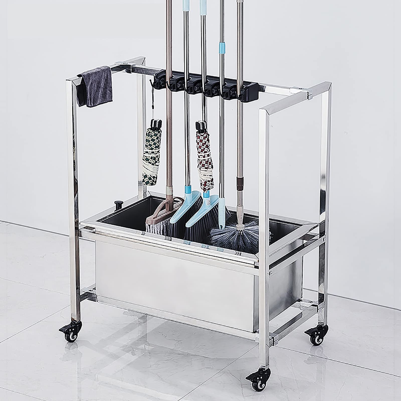 ASerZenith Floor-Mounted Mop Drain Rack,Broom And Mop Rack,Mop And Broom Holder Wall Mount,Cleaning Supplies Organizer,Put Wet Mops,Garage Storage Rack,Broom Organizer,Laundry Room Organ(10Slots)