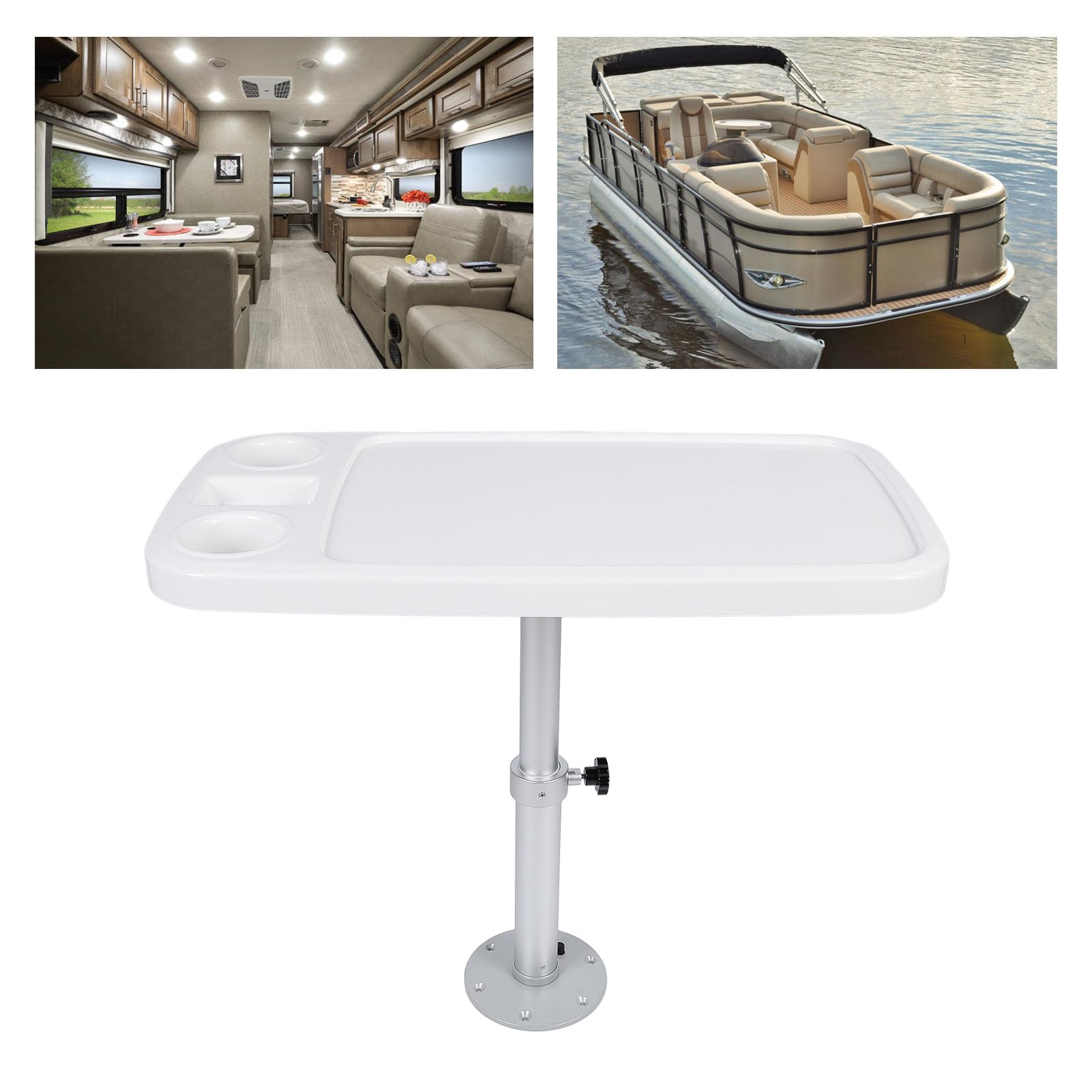 Tavolo per Camper 460-700 Mm Tavolo per Barca Rimovibile in Altezza Regolabile e Set di Base con 2 Portabicchieri Set Tavolo per Barca Rimovibile per Ponte di Pontone per Yacht