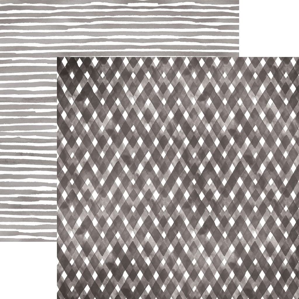 Papier scrapbooking Paper House carreaux et rayures aquarelles noires recto verso