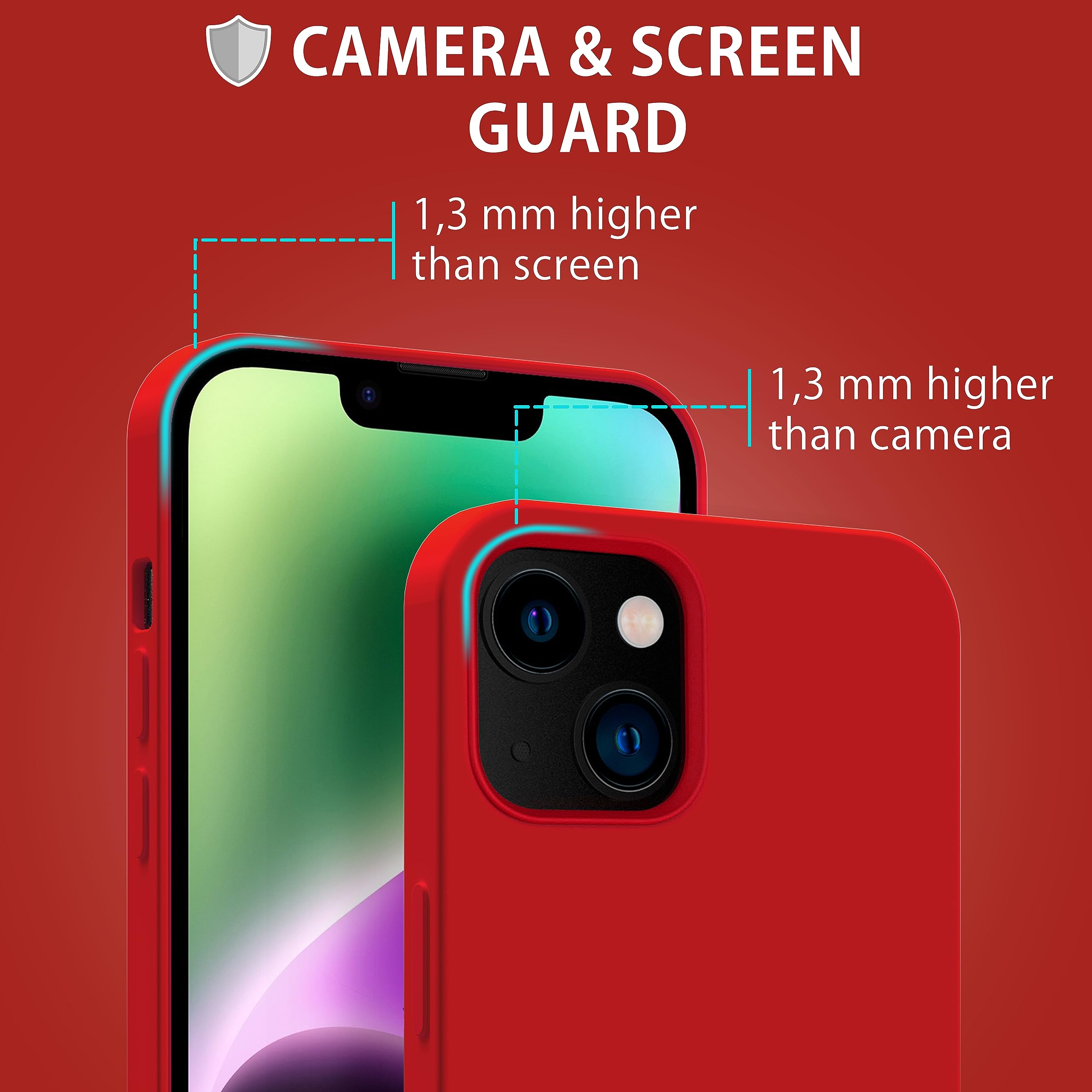Custodia In Silicone Per IPhone 14, Con Protezione Fotocamera, Fodera In Microfibra, Rossa