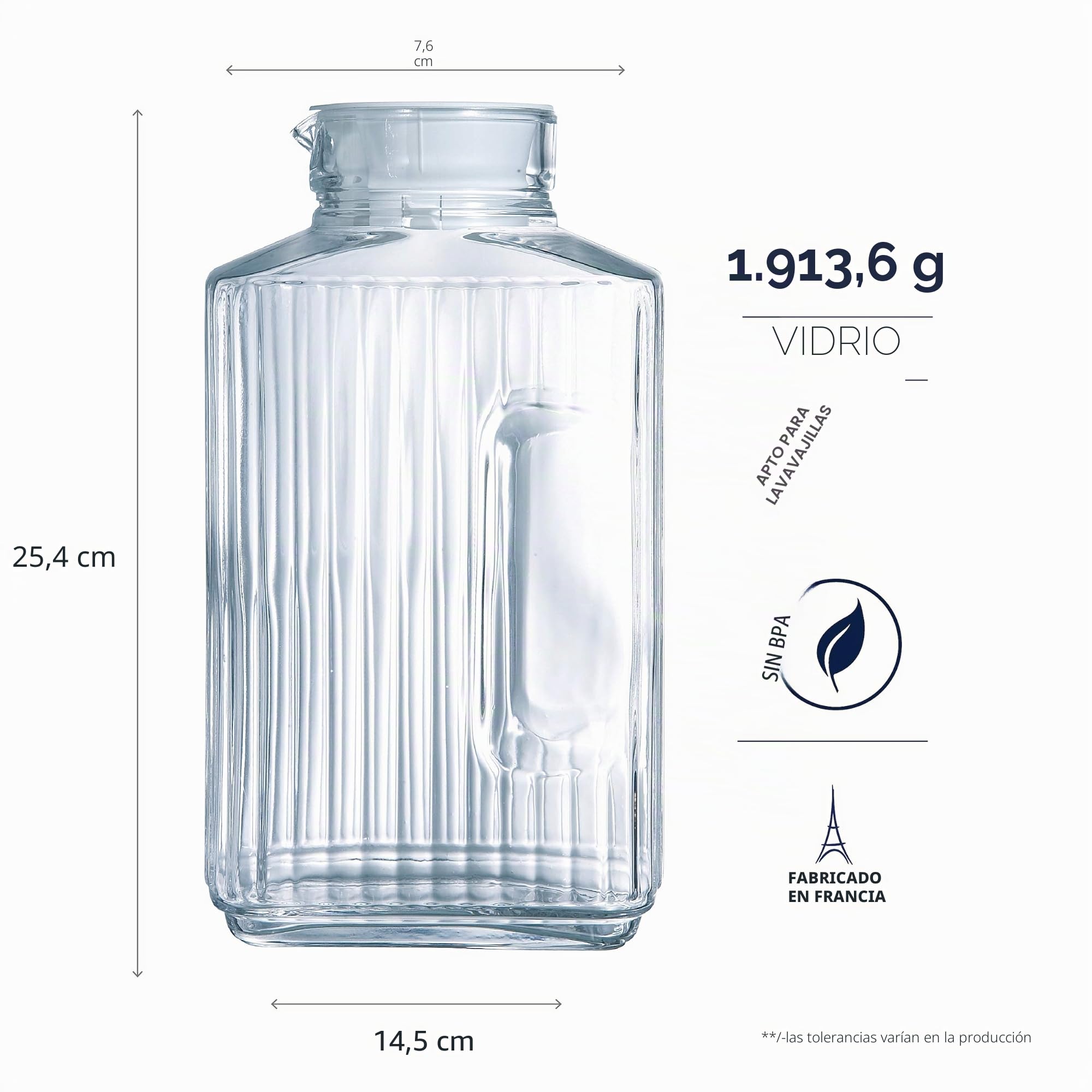 Luminarc Quadro Jarra Vidrio, capacidad 2L, diámetro 145 mm, Transparente, 1 unidad