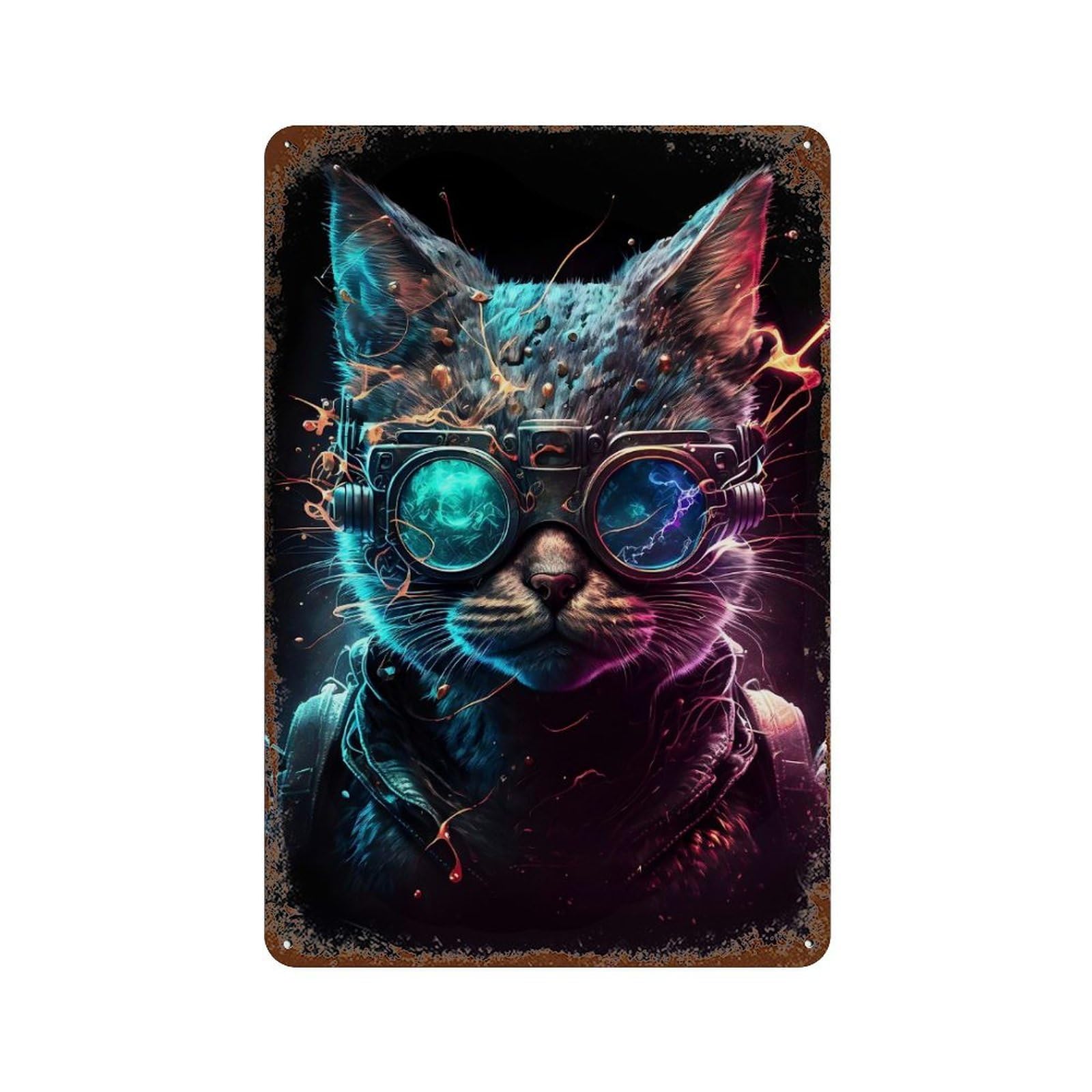 Cool Cat Vintage Rust Metal Sign 11.8"x7.9", Shabby Chic Decor for Living Room, Hallway And Home Decor