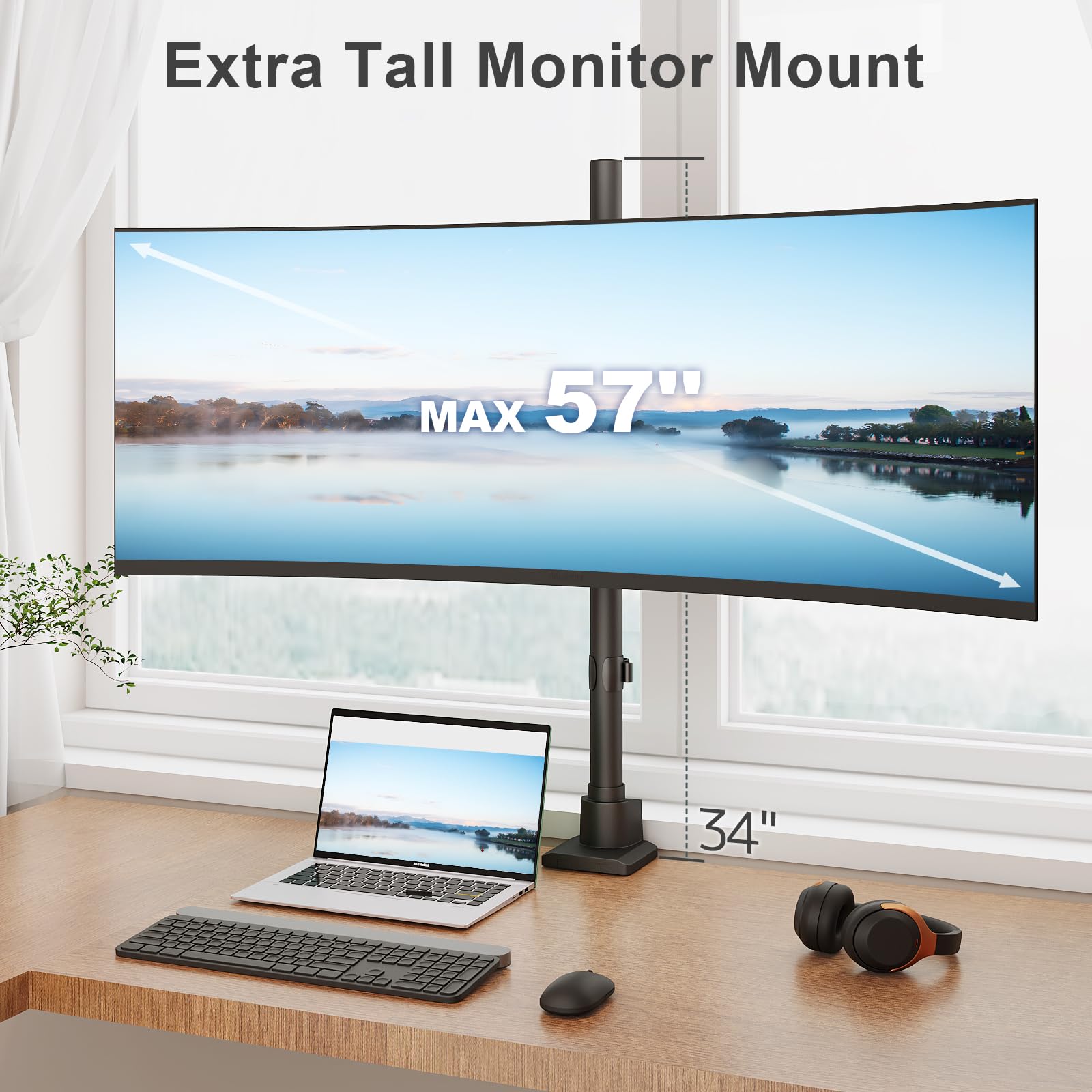 Uchwyt do monitora 1 monitor 24-57 cali – bardzo wysoka regulacja wysokości, stojak na monitor wytrzymuje do 27 kg, czarny