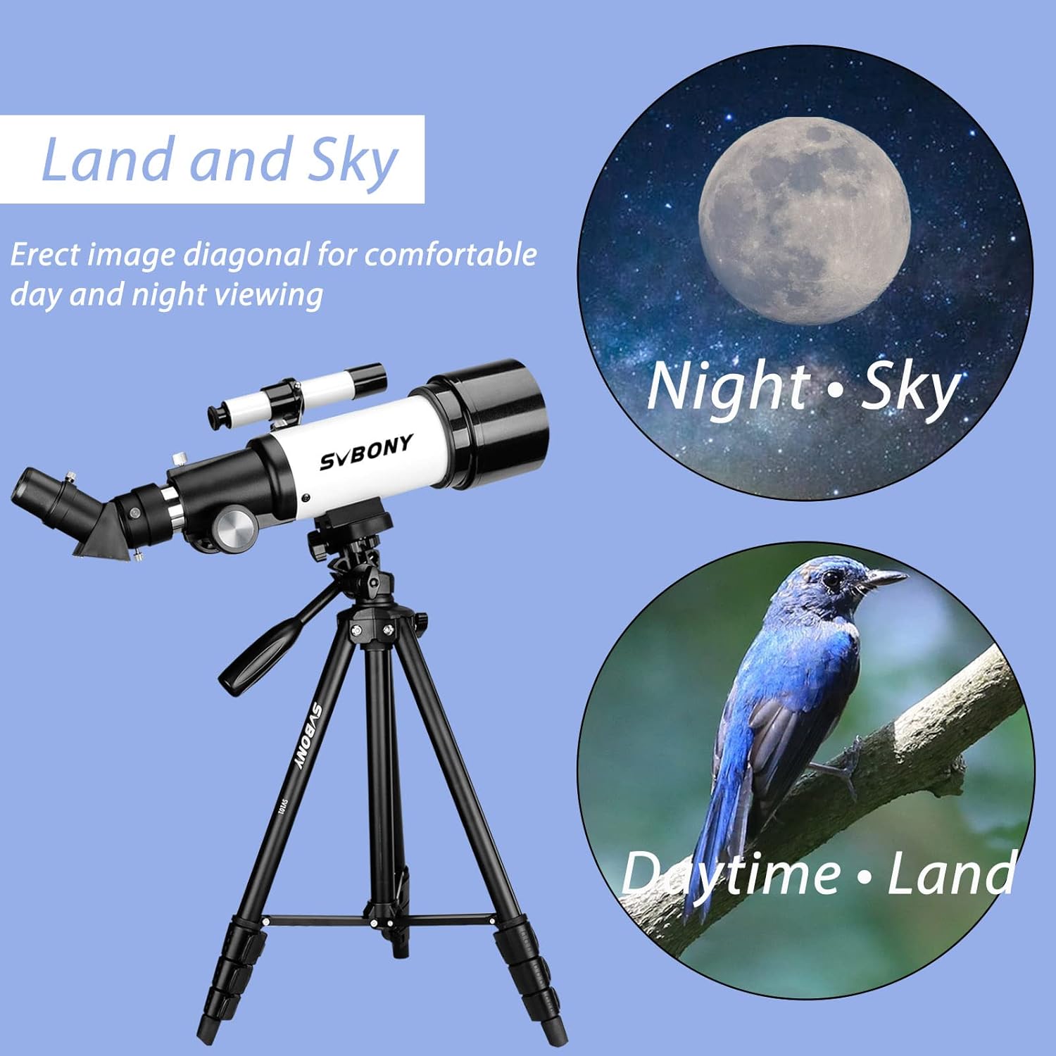Telescope used for both night sky and daytime land viewing