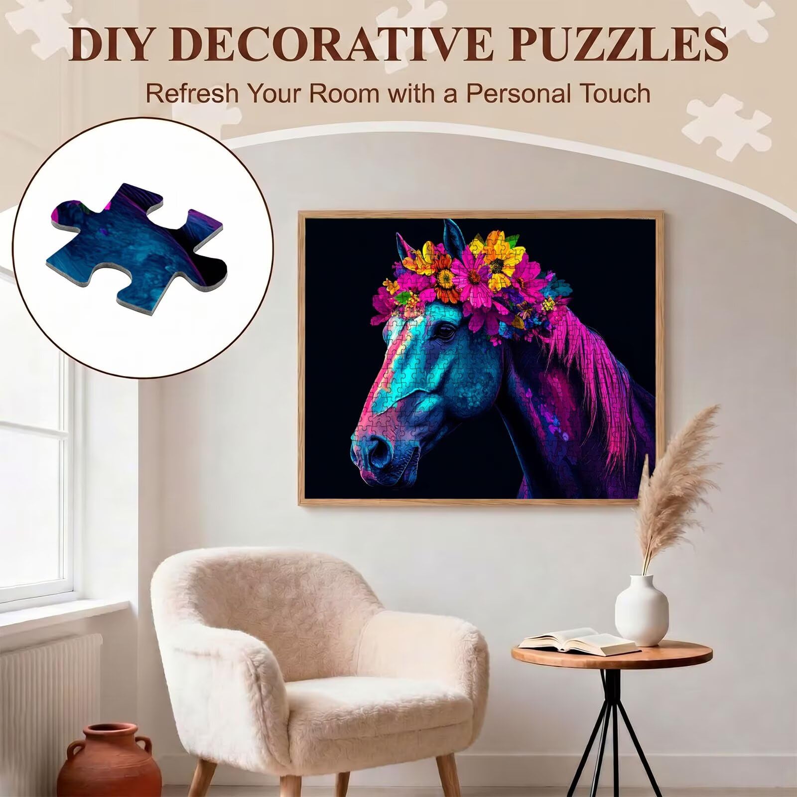 cavallo fiore-2 Puzzle 4000 Pezzi per Adulti, Puzzle in Legno - Collezione Classica con Poster Incluso - Sfida di Concentrazione e Passatempo Antistress, Gioco per Famiglia, 141 x 87 cm f0-659