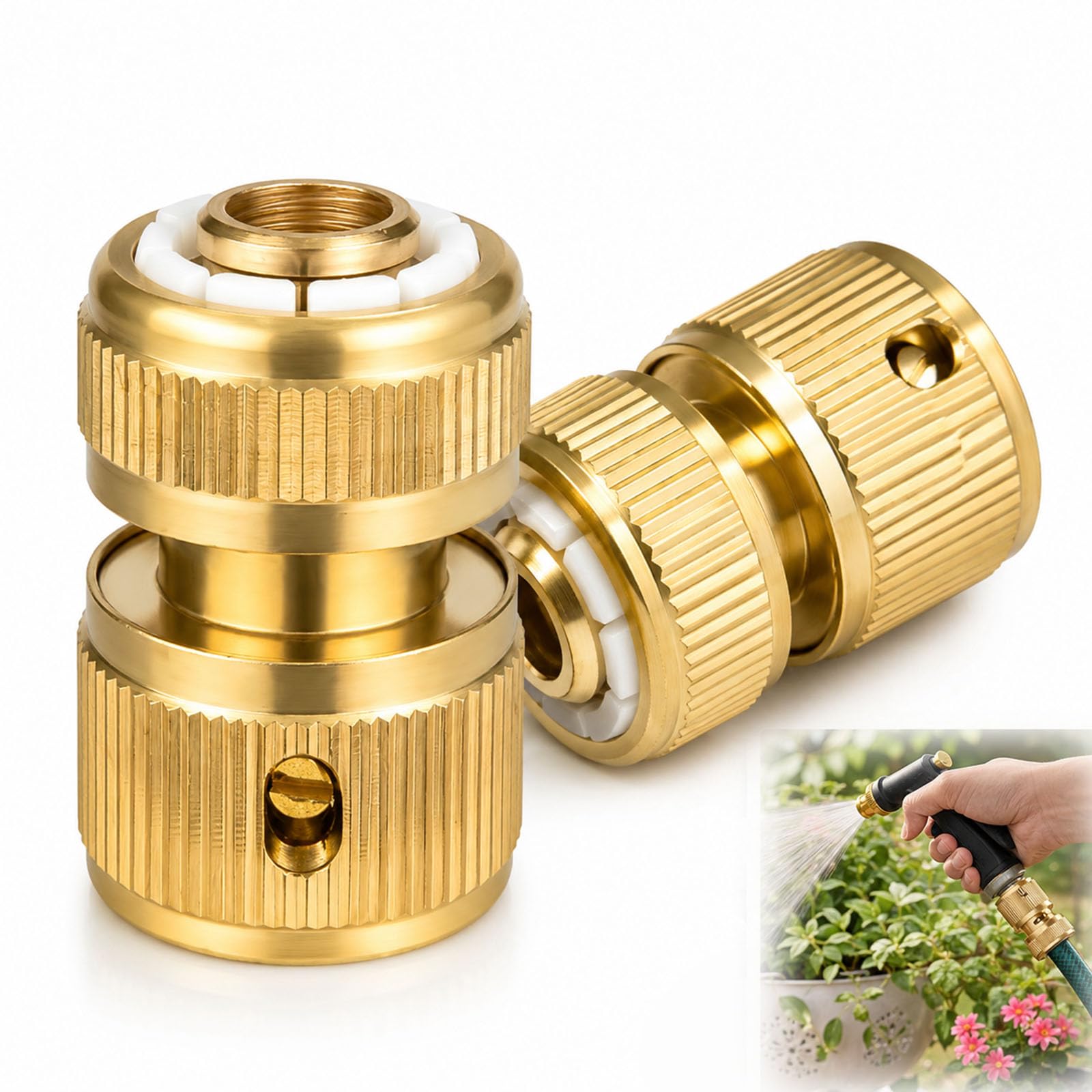 2Pcs 1/2 Inch Brass Hose Quick Connectors for Garden Watering & Car Washing