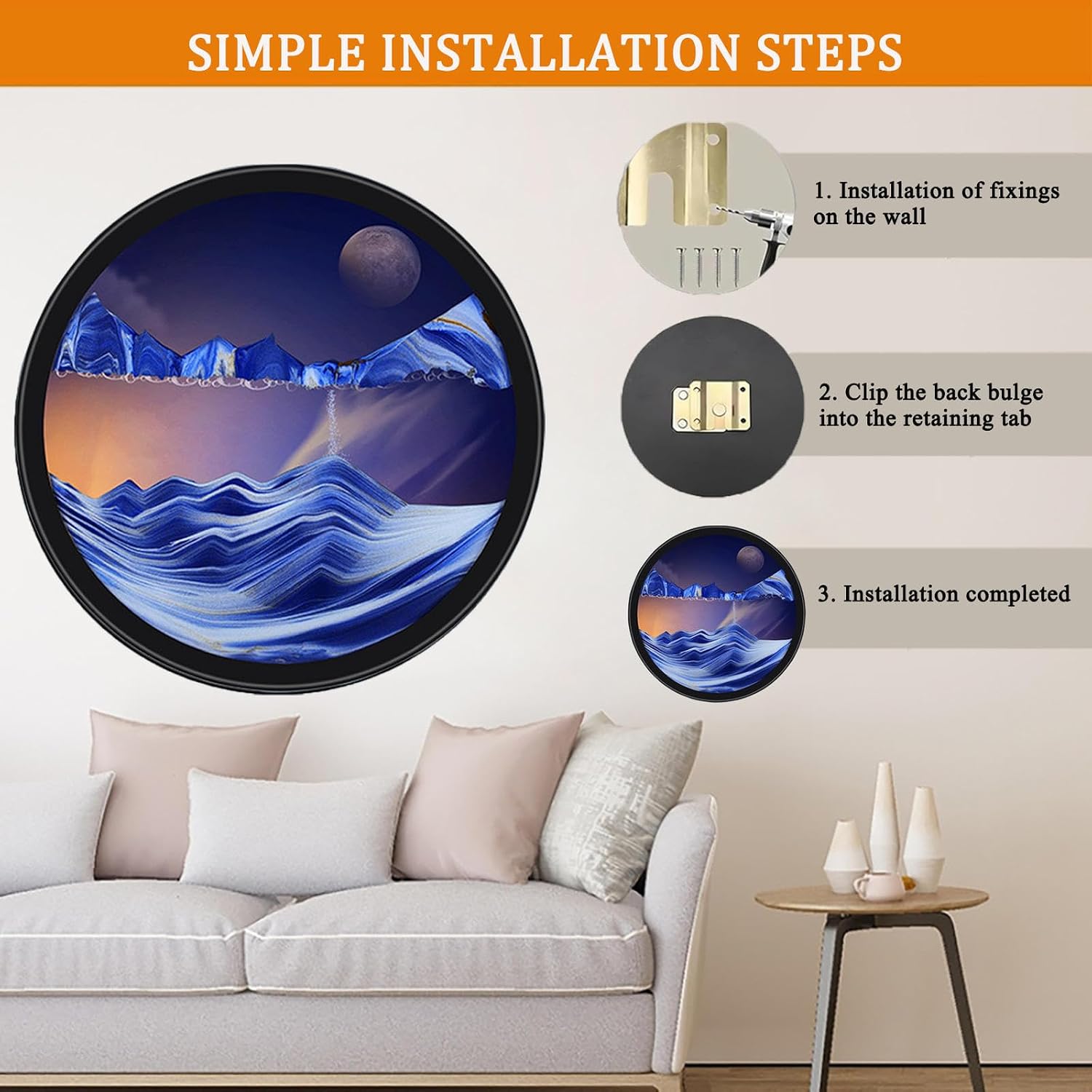 Sand Art Liquid Motion, 360° Rotation Wall Mounted Moving Sand Art Decor, 3D Dynamic Sand Painting Deep Sea Sandscape, Relaxing Mood Home Office Work Decor Gift,E-7in/18cm