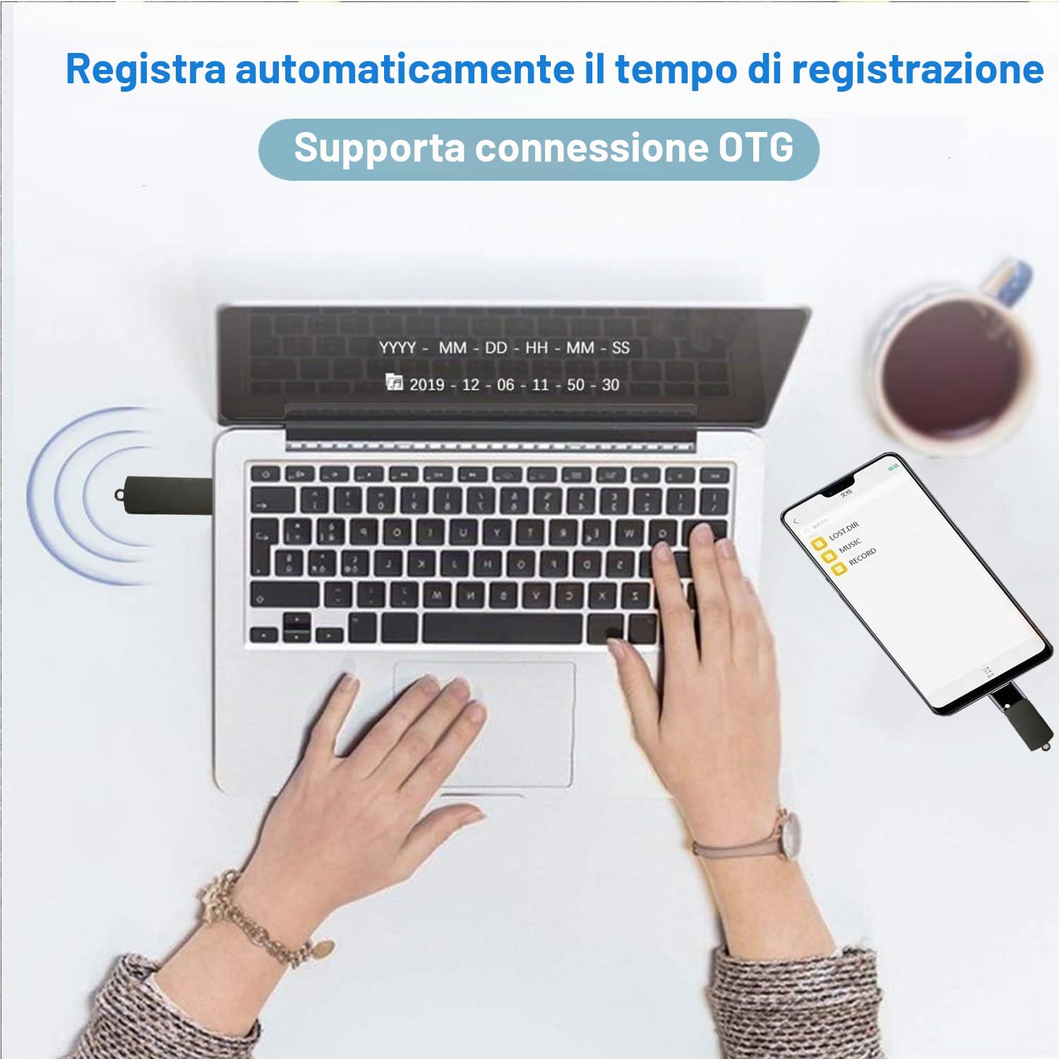 64GB Registratore Vocale Portatile, USB Digital microfono Riproduzione per Conferenze e Riunioni per Lezioni, Riunioni, Interviste
