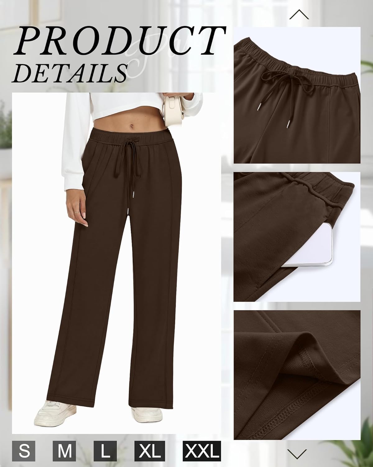 4 Pack Women's Wide Leg Sweatpants, Baggy Straight Elastic Waist Drawstring Multipack Lounge Trousers with Pockets - Image 5