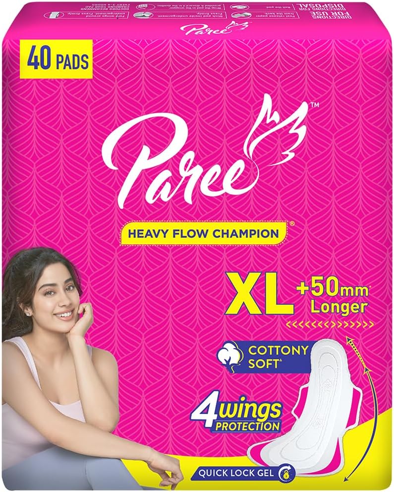 Paree Cottony Soft & Rash Free XL 40 Pads | Wider Back for Extra Coverage |Quick Absorption | Mild Fragrance | Heavy Flow Sanitary Pads for Women
