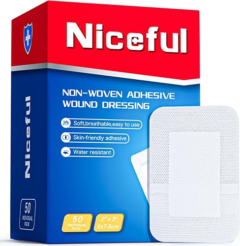 Miniatura 7 de Niceful 50 vendajes de gasa para isla de 4 x 4 pulgadas, resistente al agua, estéril y absorbente, de grado médico, apósito de primeros auxilios