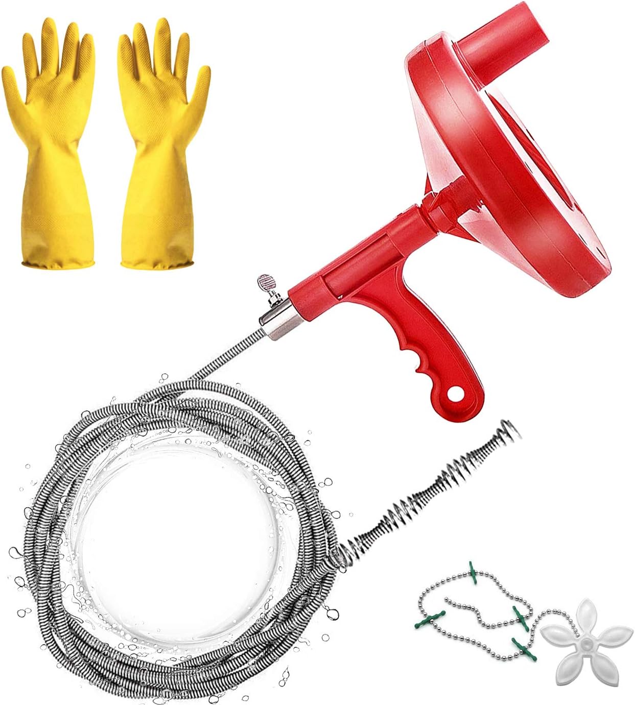 Heavy Duty Plumbers Snake, 7.7m Plumbing Snake Drain Auger, Hair Clog