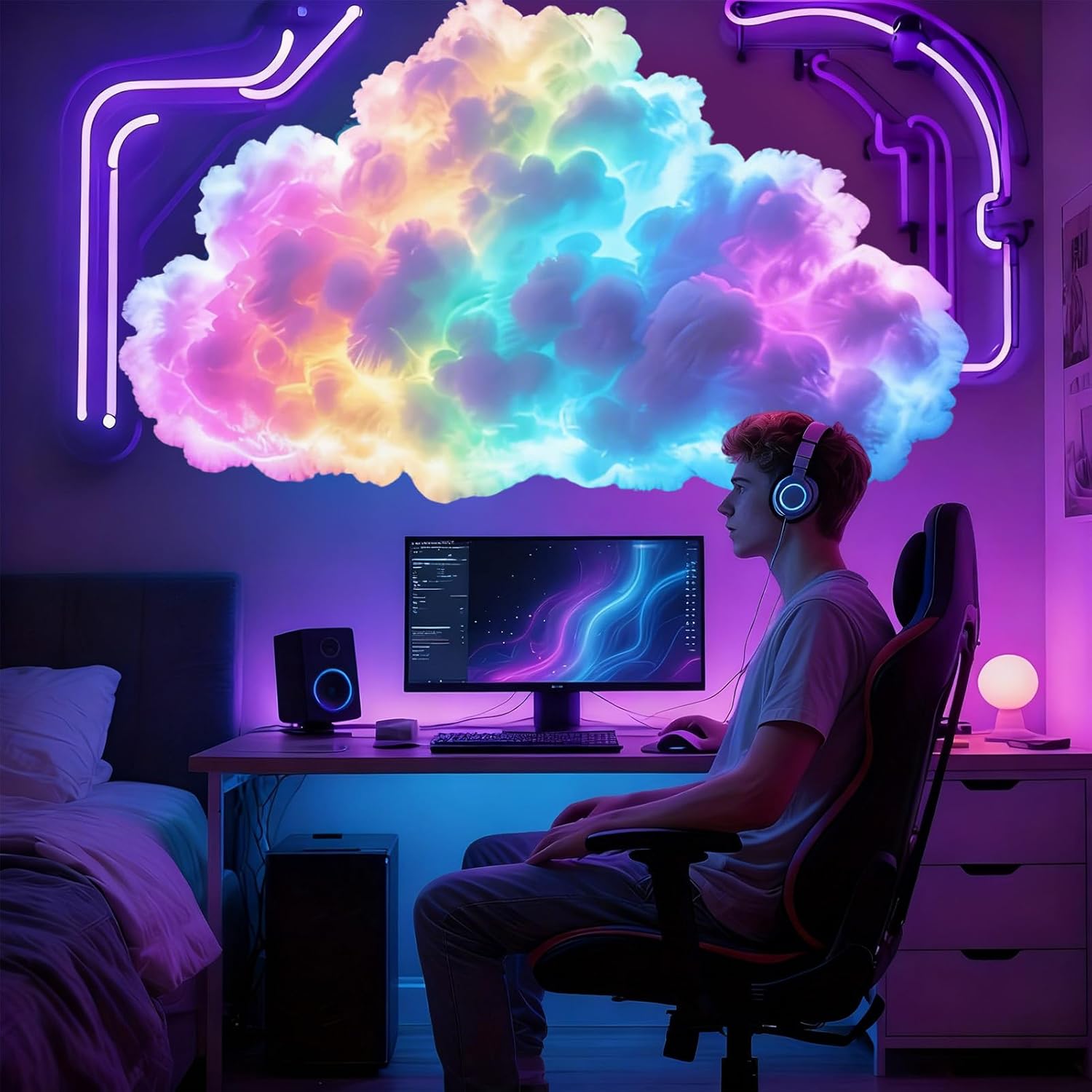 LED Thundercloud Light - USB 3D Cloud Lamp, Multicolor Dynamic Light with Remote Control, Mood Lighting Feature, Bedroom Home Accessory, Party Festival Photography Celebration Decor