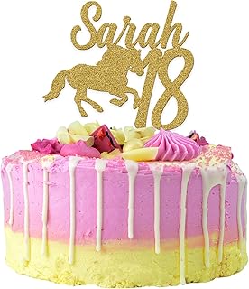 PERSONALISED Girls Horse Cake Toppers - Horse Birthday Cake Decorations - ANY Age ANY Name Horse Cake Toppers for Her Girls Women Daughter - Gold Silver Acrylic Wooden Horse Cake Topper