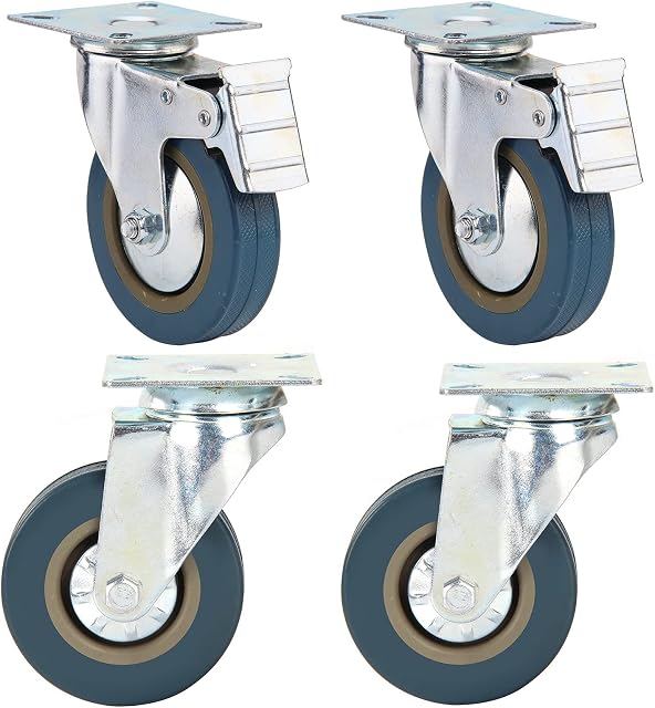 XJYMCOM 4Pcs Castor Wheels 100mm Rubber Swivel Castor Wheels 600kg Heavy Duty Rubber Swivel Trolley Furniture Caster 2 with Brakes 2 Without Brakes