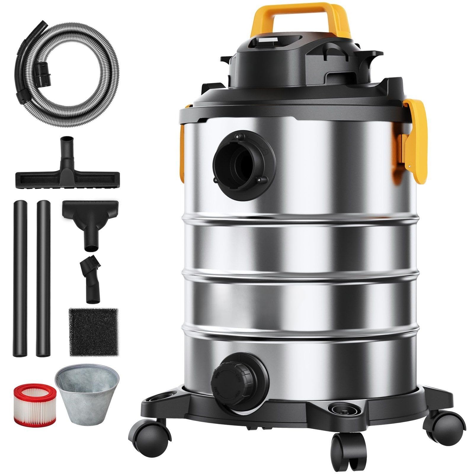 8 Gallon 6 Peak HP Stainless Steel Wet Dry Vacuum,Industrial Shop Vac with Blower Function and 60 CFM Suction,Heavy Duty Wet/Dry Vac with Accessories for Garage,Workshop,Debris,Pet Hair,Carpet,Silver