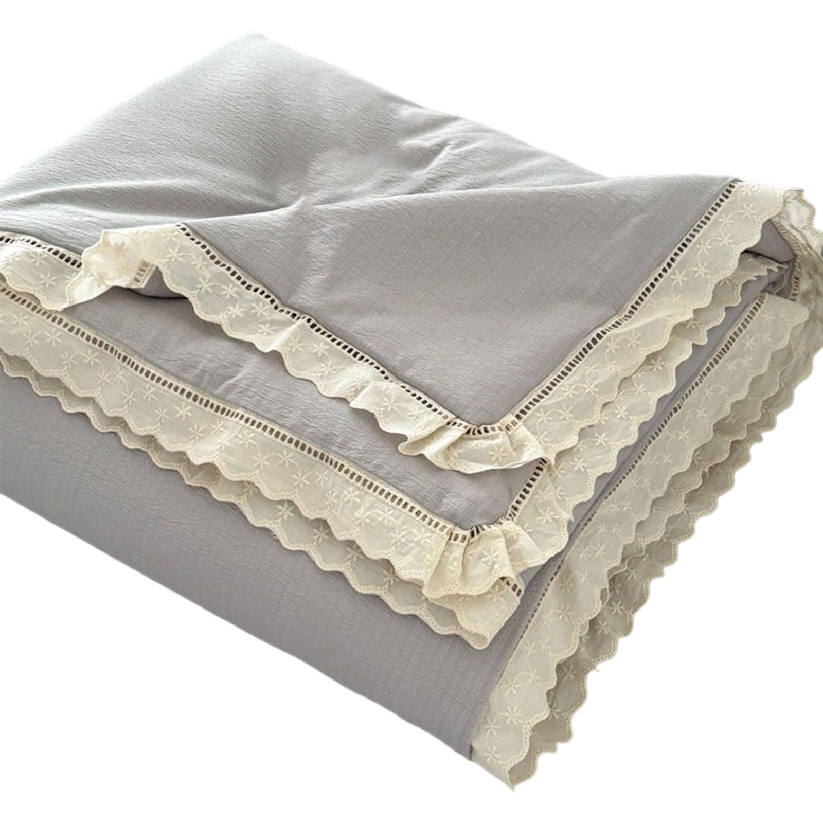 Kaeltsyn Lace Trim Bedding Quilt Gentle on Skin Wicking Machine Washable Cooling Comforter Throw Blanket Gift Bubble Gauze Blanket