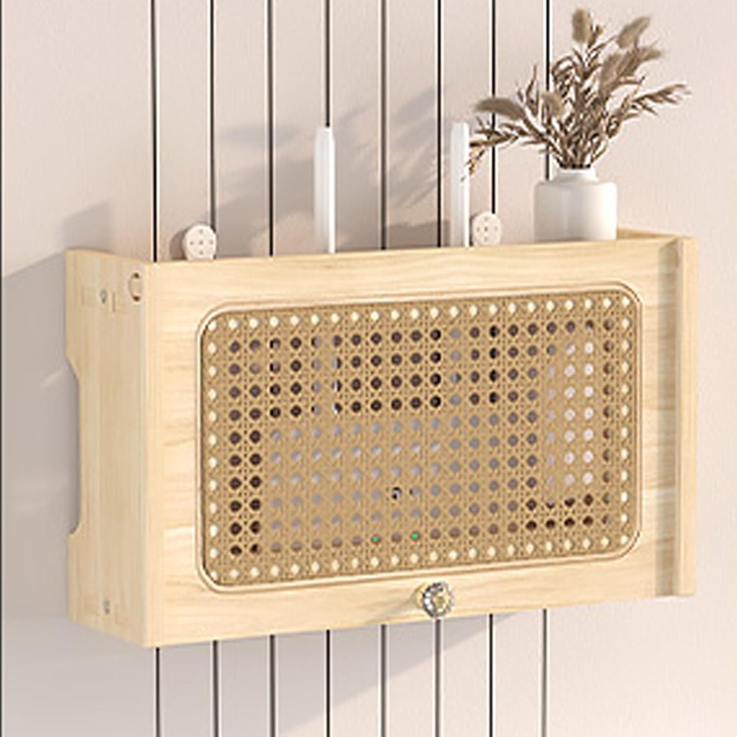 Wall Mount Router Shelf, WiFi Router Storage Box, Media Storage Cabinet for Home, Covers Electrical Boxes, Holds Idle Items, Natural Wood, 40cm/15.7in