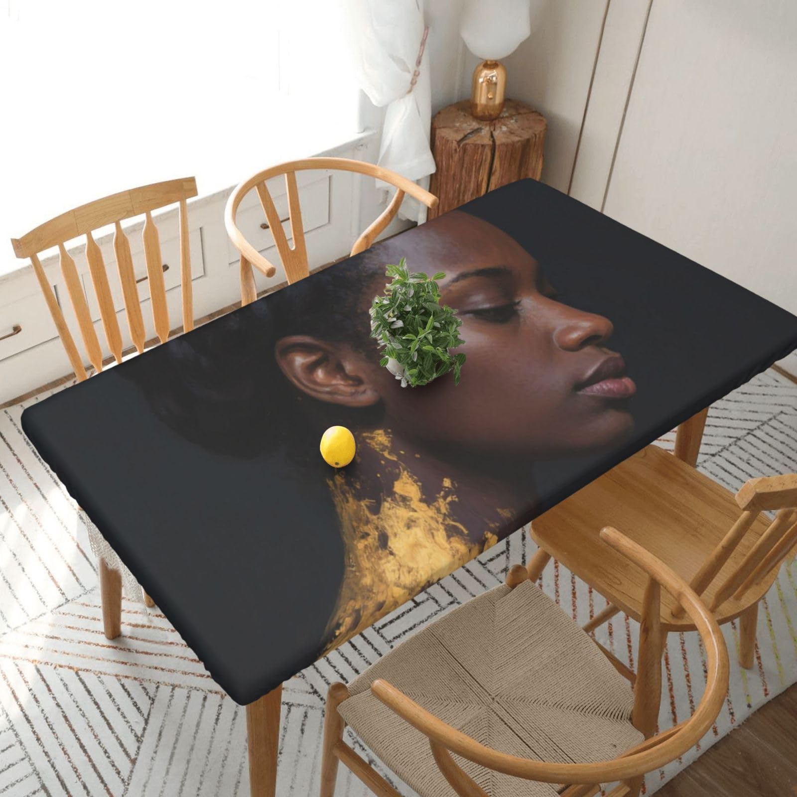 Fodpand Women's Black Spandex Fitted Tablecloth For 5 Foot Rectangle Tables,Waterproof Picnic Table Cover Stretch Table Cloth Washable Table Protector For Picnic, Camping, Outdoor