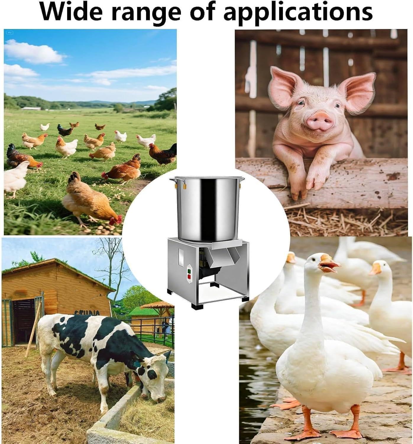 1800W Commercial Vegetable Slicer, Heavy Duty Stainless Steel Shredder Cutter for Poultry Feed Processing, High Output Efficiency