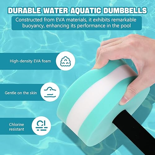 Miniatura 7 de Mancuernas acuáticas, 2 mancuernas de espuma para ejercicio aeróbico de agua, resistencia a la piscina, mancuernas desmontables para agua, fitness,