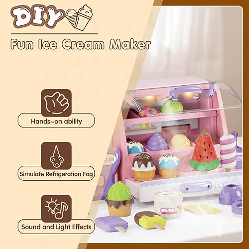 Miniatura 7 de Ice Cream Toys Kids Play Store Juguete de simulación para niños pequeños (verde y morado)